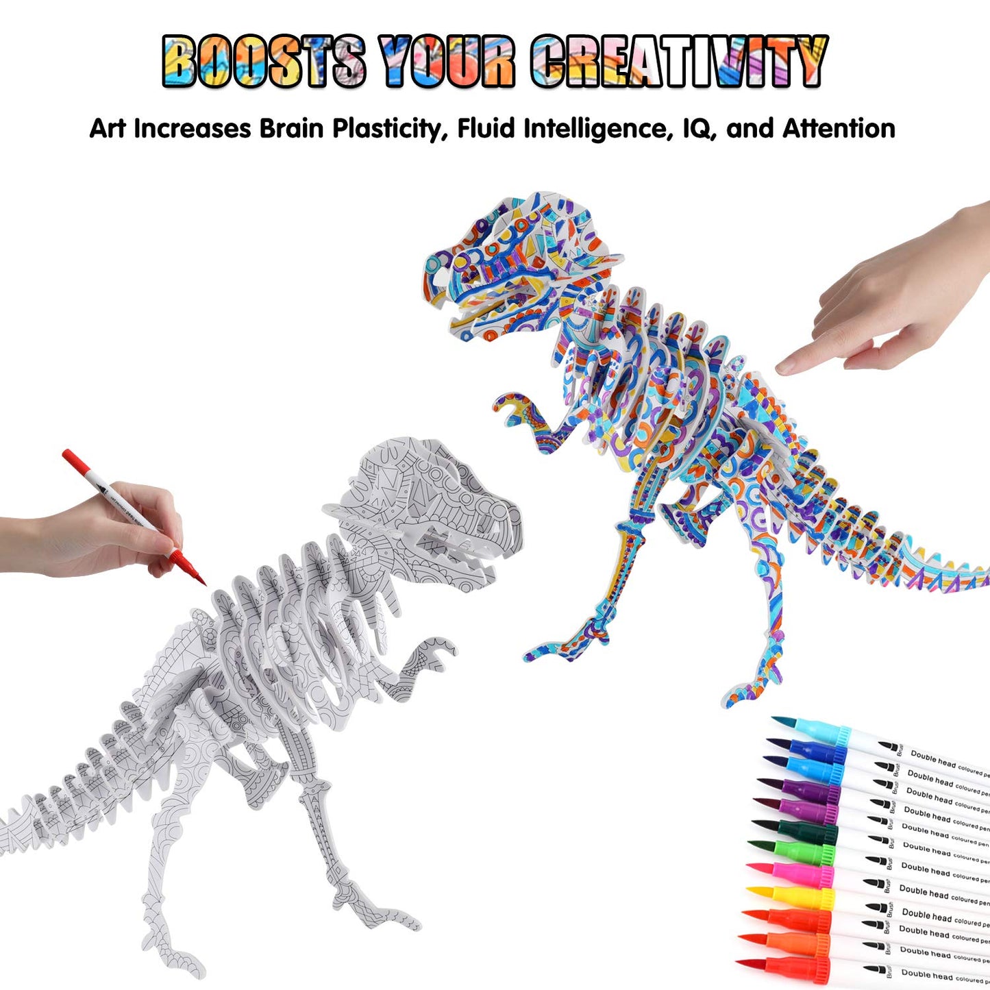 BEARUN 3D Coloring Puzzle Set – STEM Art & DIY Crafts for Kids Ages 6-12