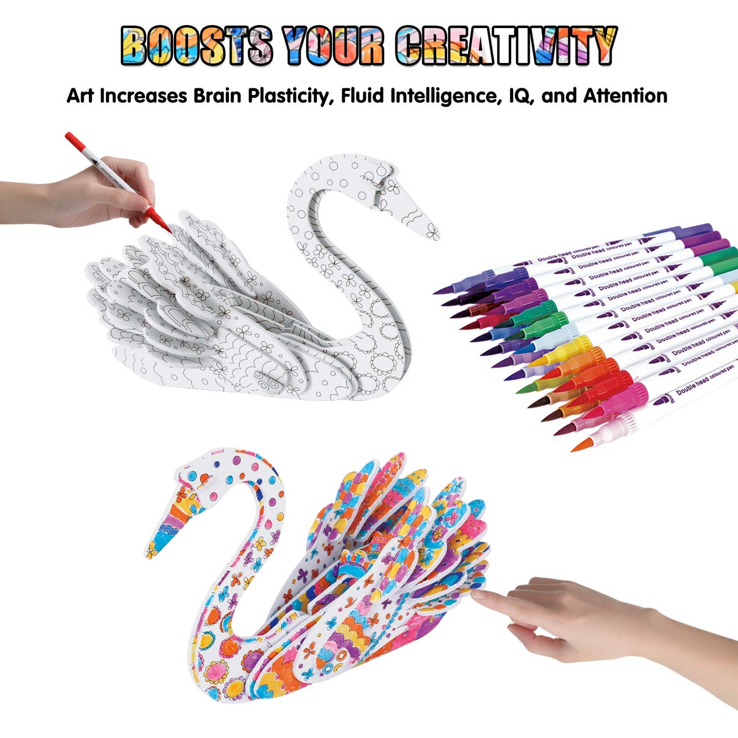 BEARUN 3D Coloring Puzzle Set – Creative STEM Art Kit for Kids Aged 6-12