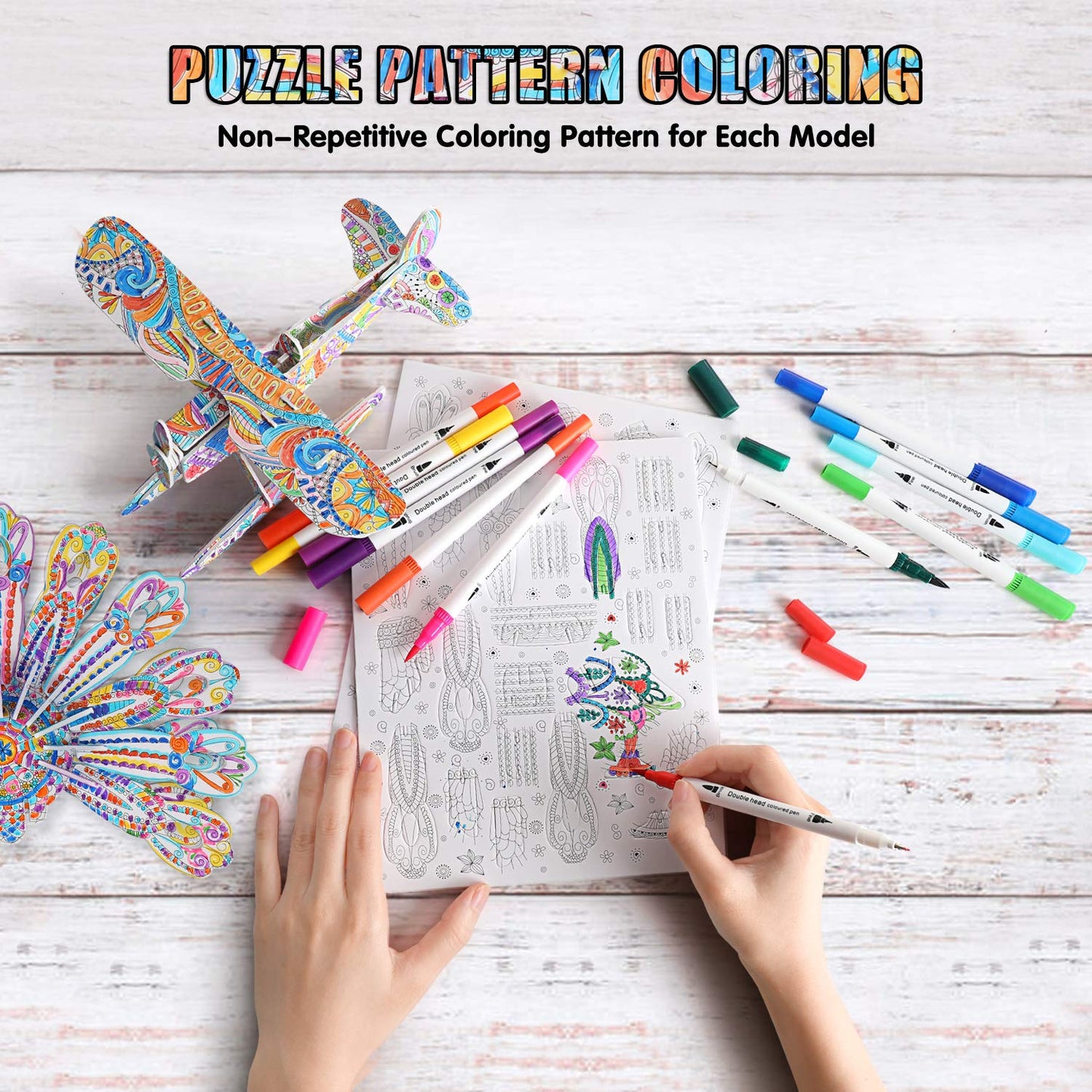 BEARUN 3D Coloring Puzzle Set – Creative STEM Art Kit for Kids Aged 6-12