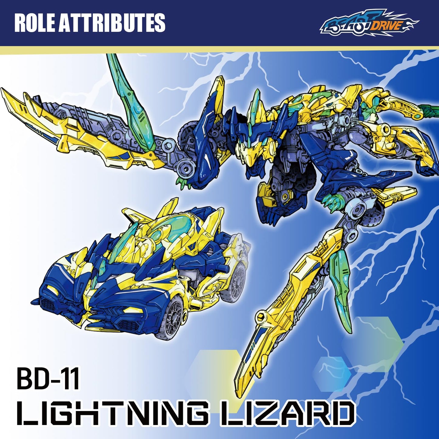 BEASTBOX BEASTDRIVE BD-11 Lightning Lizard Deformation Toy — 2-in-1 Beast and Vehicle Transformer