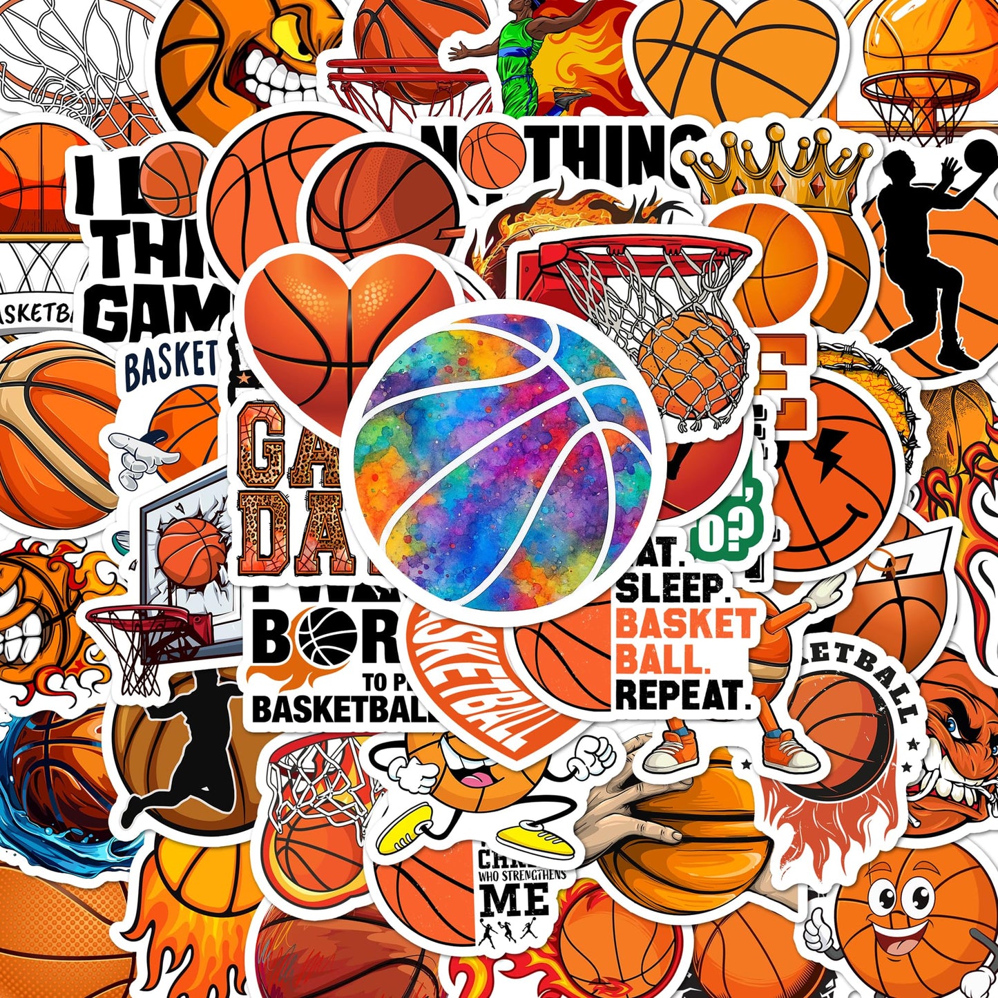 BEATRI Basketball Stickers – 50 Unique Non-Repeating Vinyl Decals for Laptop, Water Bottle, Skateboard