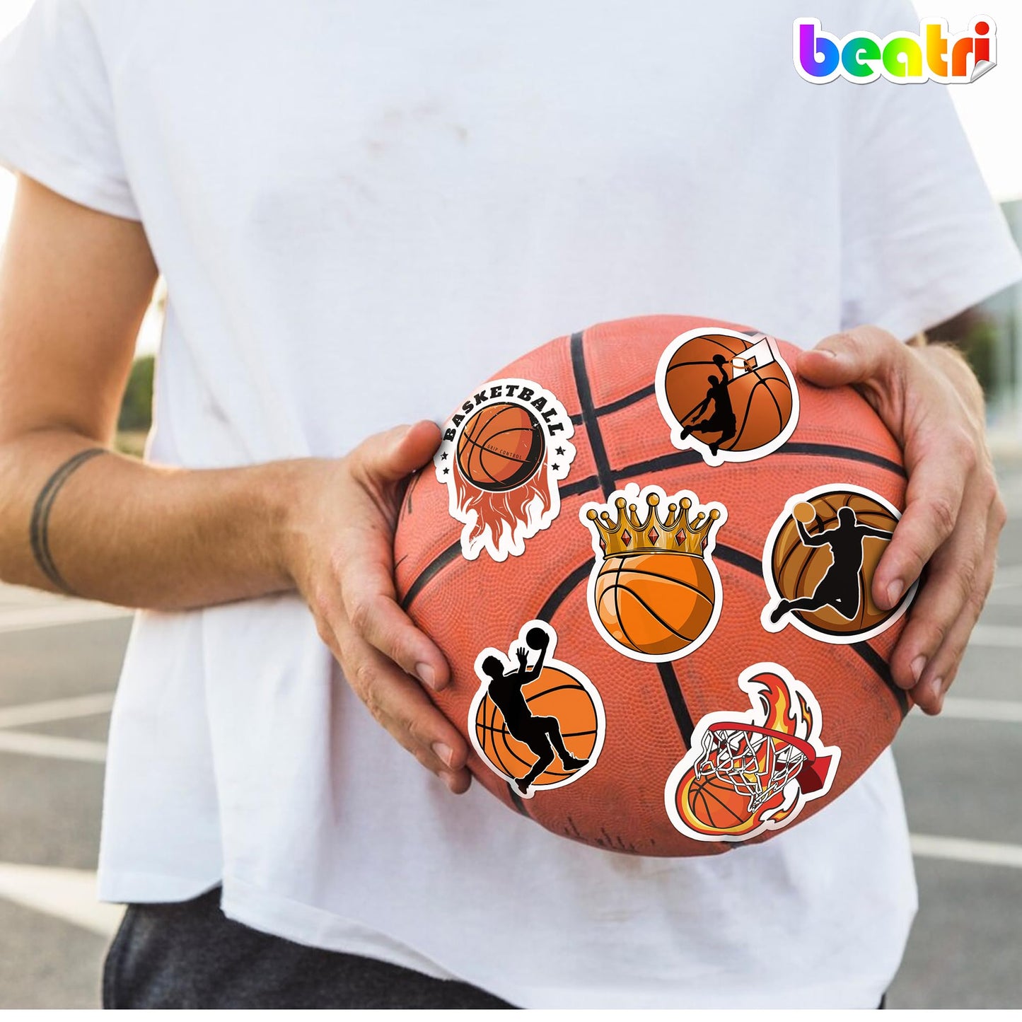 BEATRI Basketball Stickers – 50 Unique Non-Repeating Vinyl Decals for Laptop, Water Bottle, Skateboard