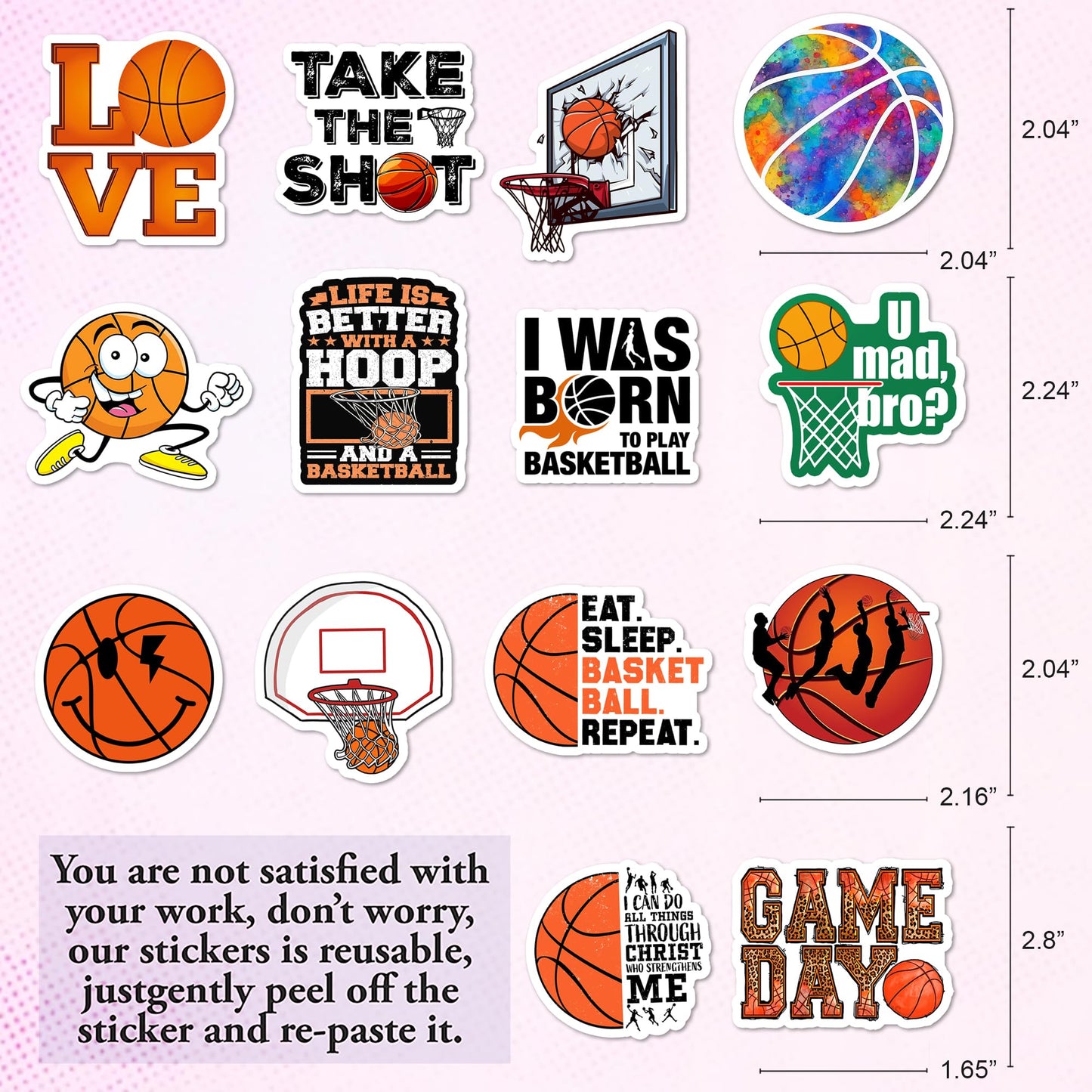BEATRI Basketball Stickers – 50 Unique Non-Repeating Vinyl Decals for Laptop, Water Bottle, Skateboard