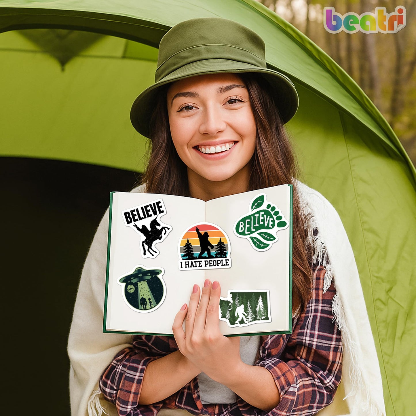 BEATRI Bigfoot Stickers 50Pcs – Waterproof Outdoor Vinyl Decals for Water Bottles, Luggage, Skateboards
