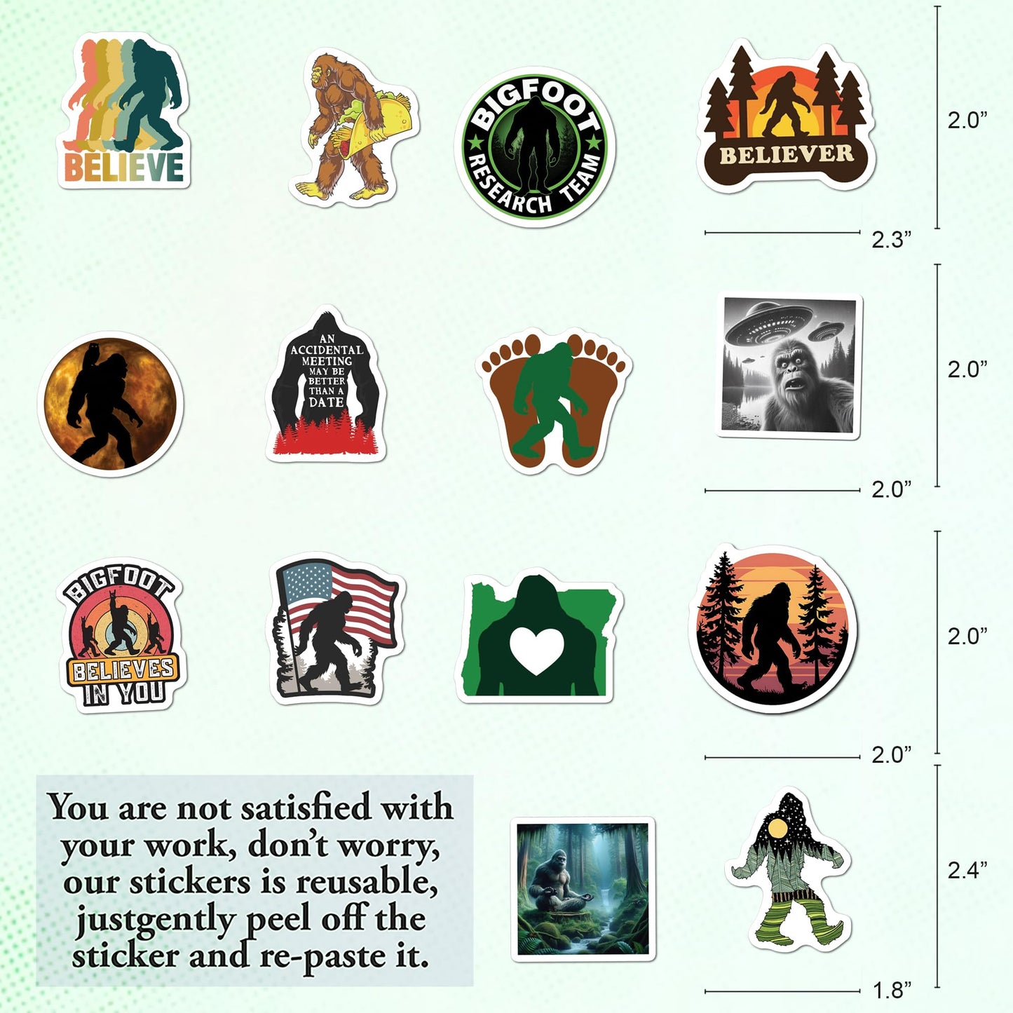 BEATRI Bigfoot Stickers 50Pcs – Waterproof Outdoor Vinyl Decals for Water Bottles, Luggage, Skateboards