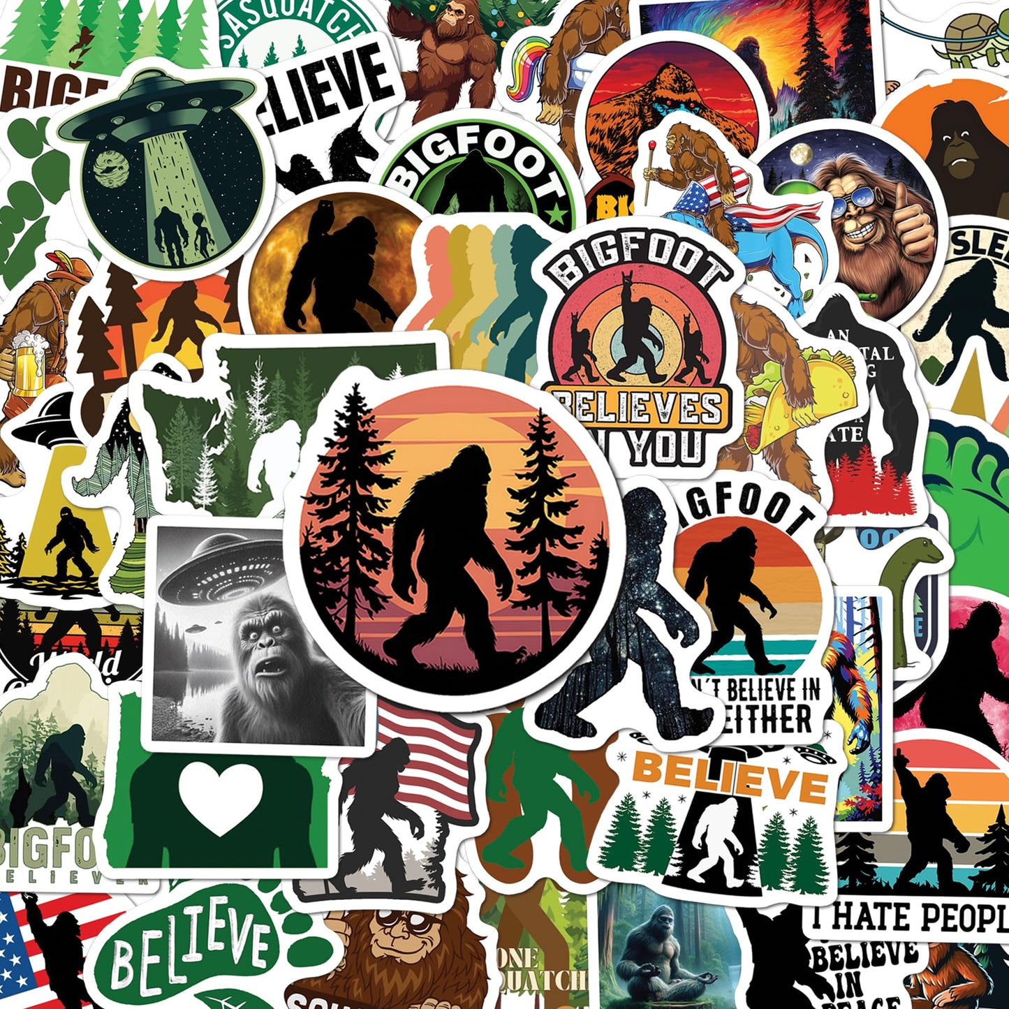 BEATRI Bigfoot Stickers 50Pcs – Waterproof Outdoor Vinyl Decals for Water Bottles, Luggage, Skateboards