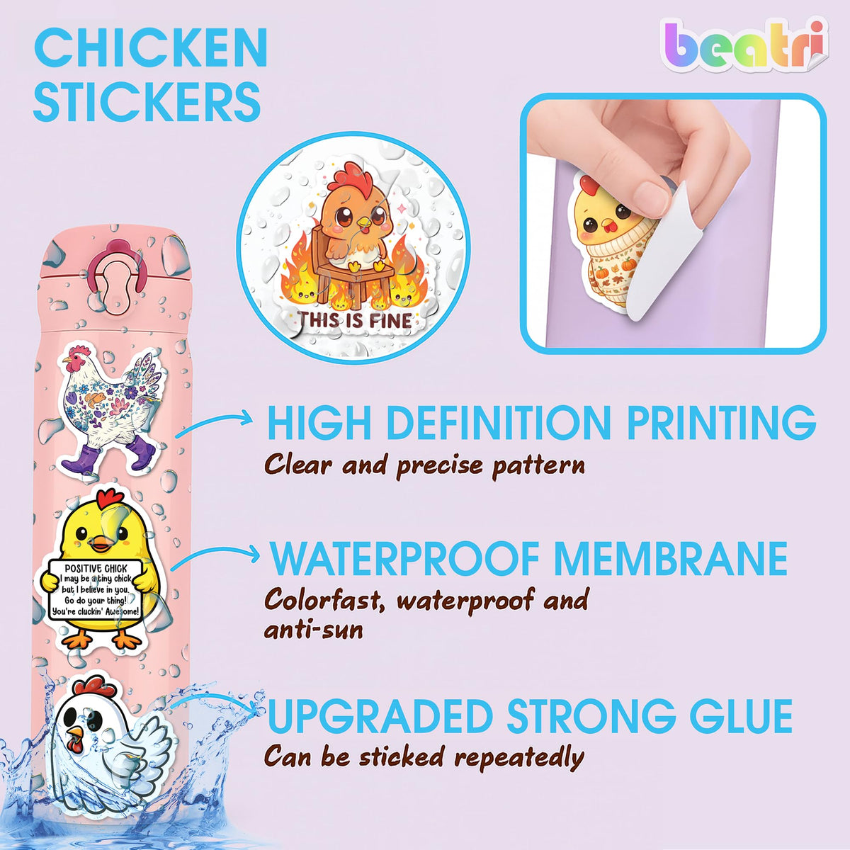 BEATRI Funny Chicken Stickers 50 Pcs – Waterproof Vinyl Decals for Laptop, Bottle, Skateboard & Travel Gear