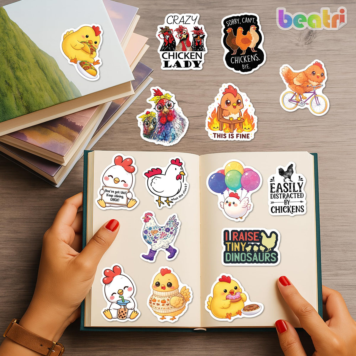 BEATRI Funny Chicken Stickers 50 Pcs – Waterproof Vinyl Decals for Laptop, Bottle, Skateboard & Travel Gear