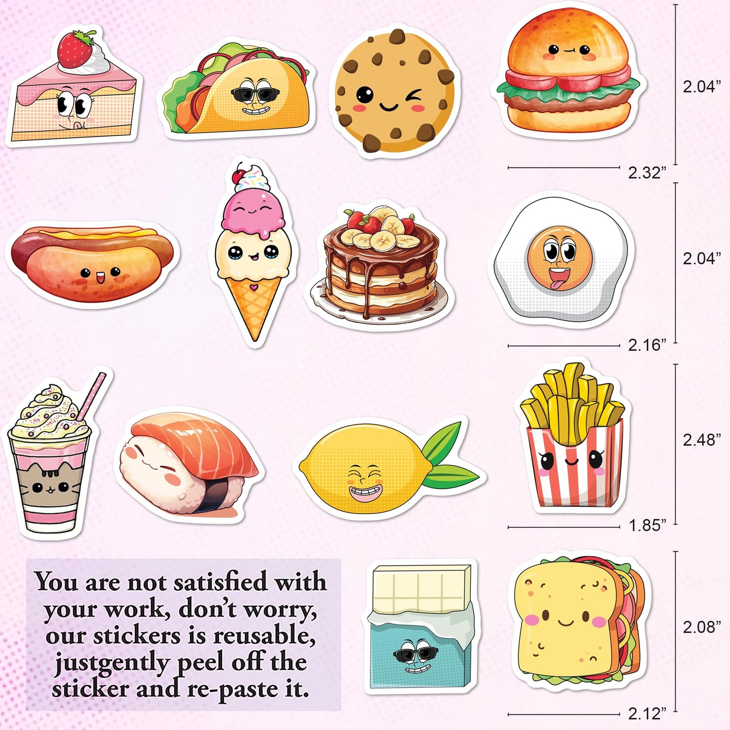 BEATRI Cute Food Stickers – 50Pcs Non-Repeating Waterproof Vinyl Decals for Laptop, Water Bottle, Skateboard & Travel Gear
