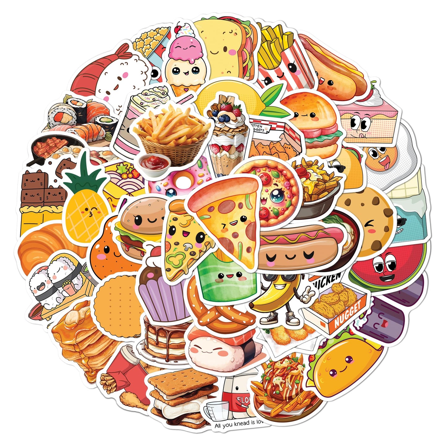 BEATRI Cute Food Stickers – 50Pcs Non-Repeating Waterproof Vinyl Decals for Laptop, Water Bottle, Skateboard & Travel Gear