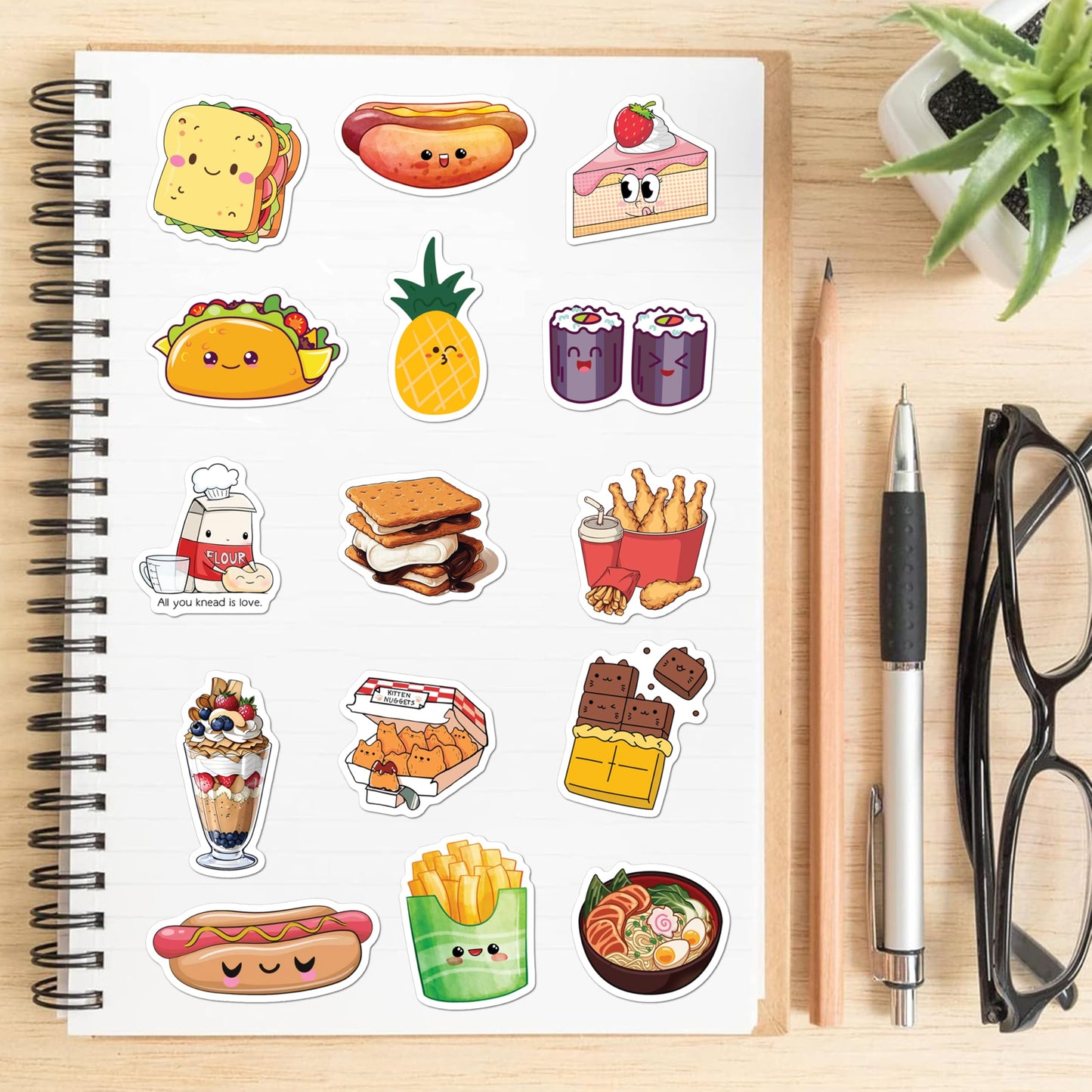 BEATRI Cute Food Stickers – 50Pcs Non-Repeating Waterproof Vinyl Decals for Laptop, Water Bottle, Skateboard & Travel Gear