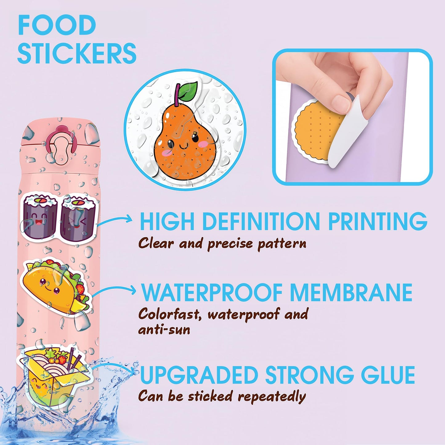 BEATRI Cute Food Stickers – 50Pcs Non-Repeating Waterproof Vinyl Decals for Laptop, Water Bottle, Skateboard & Travel Gear