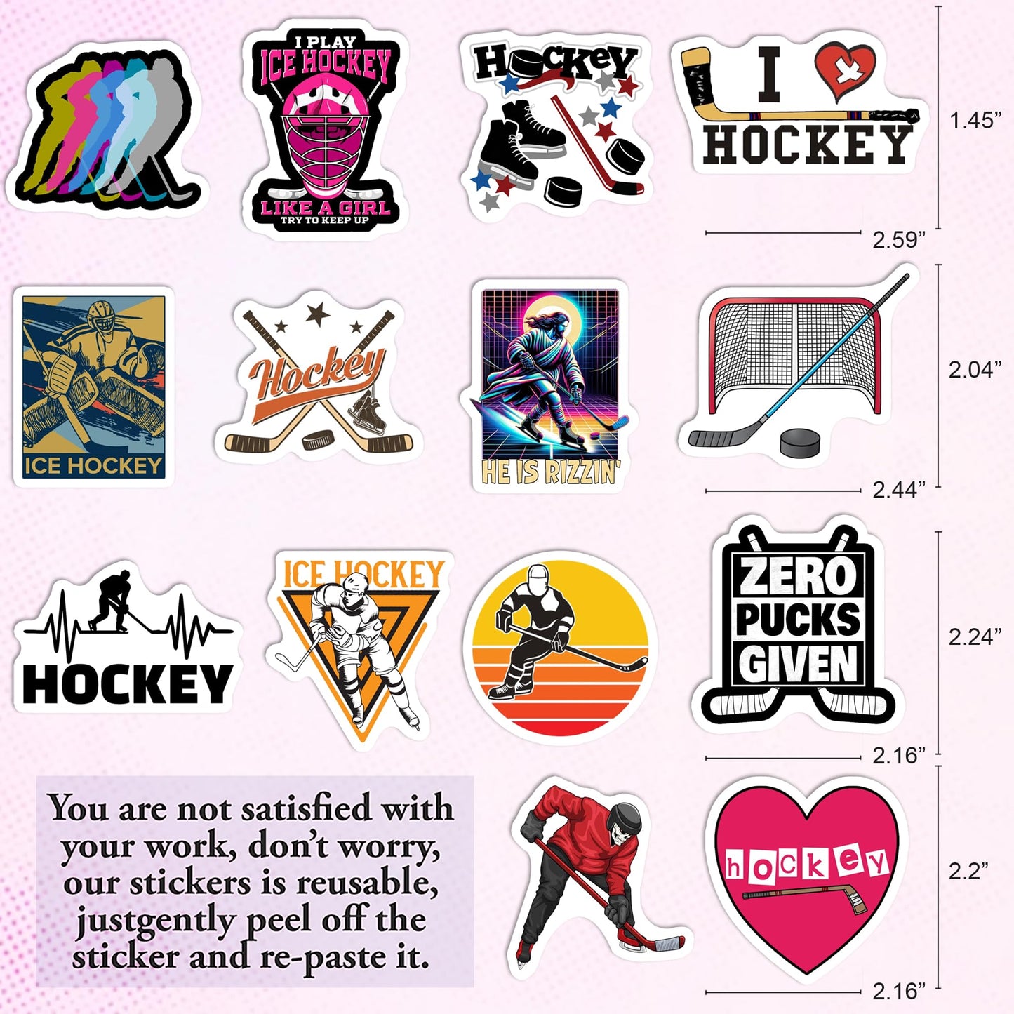 BEATRI Ice Hockey Stickers 50Pcs Waterproof Vinyl Decals for Laptops, Water Bottles, Skates & Travel Gear | Non-Repeating High-Definition Print