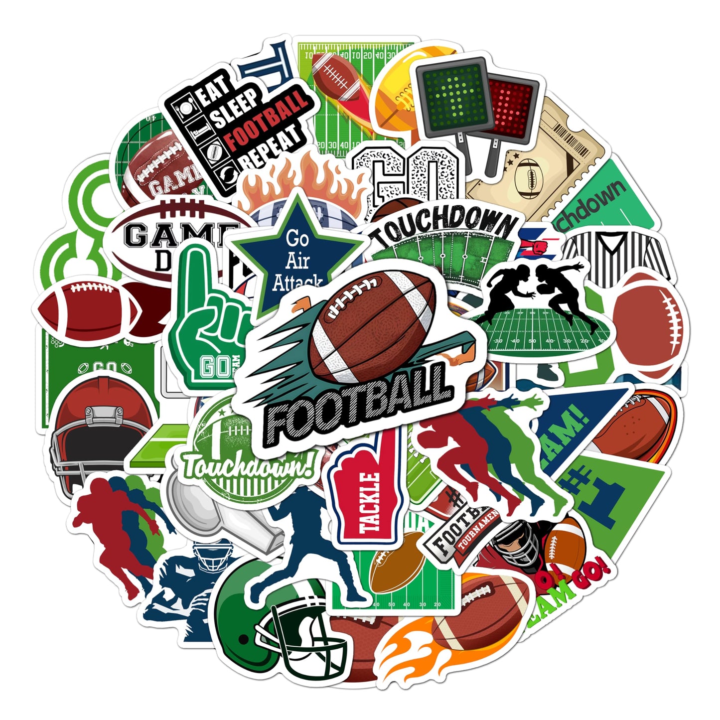 BEATRI Football Stickers Pack – 50PCS Waterproof Vinyl Decals for Laptop, Water Bottle, and Gear | Non-Repeating, High-Definition Print