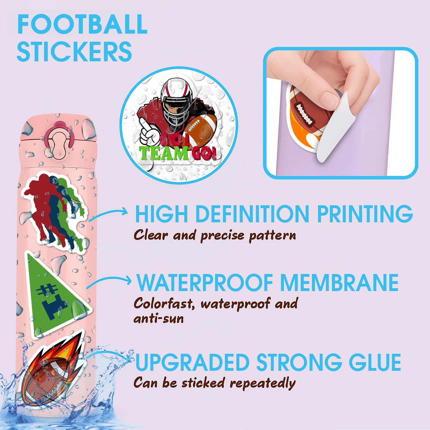 BEATRI Football Stickers Pack – 50PCS Waterproof Vinyl Decals for Laptop, Water Bottle, and Gear | Non-Repeating, High-Definition Print