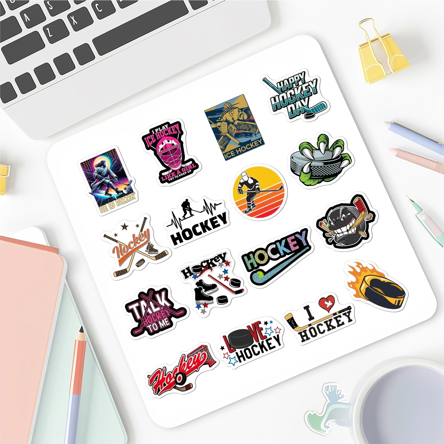BEATRI Ice Hockey Stickers 50Pcs Waterproof Vinyl Decals for Laptops, Water Bottles, Skates & Travel Gear | Non-Repeating High-Definition Print