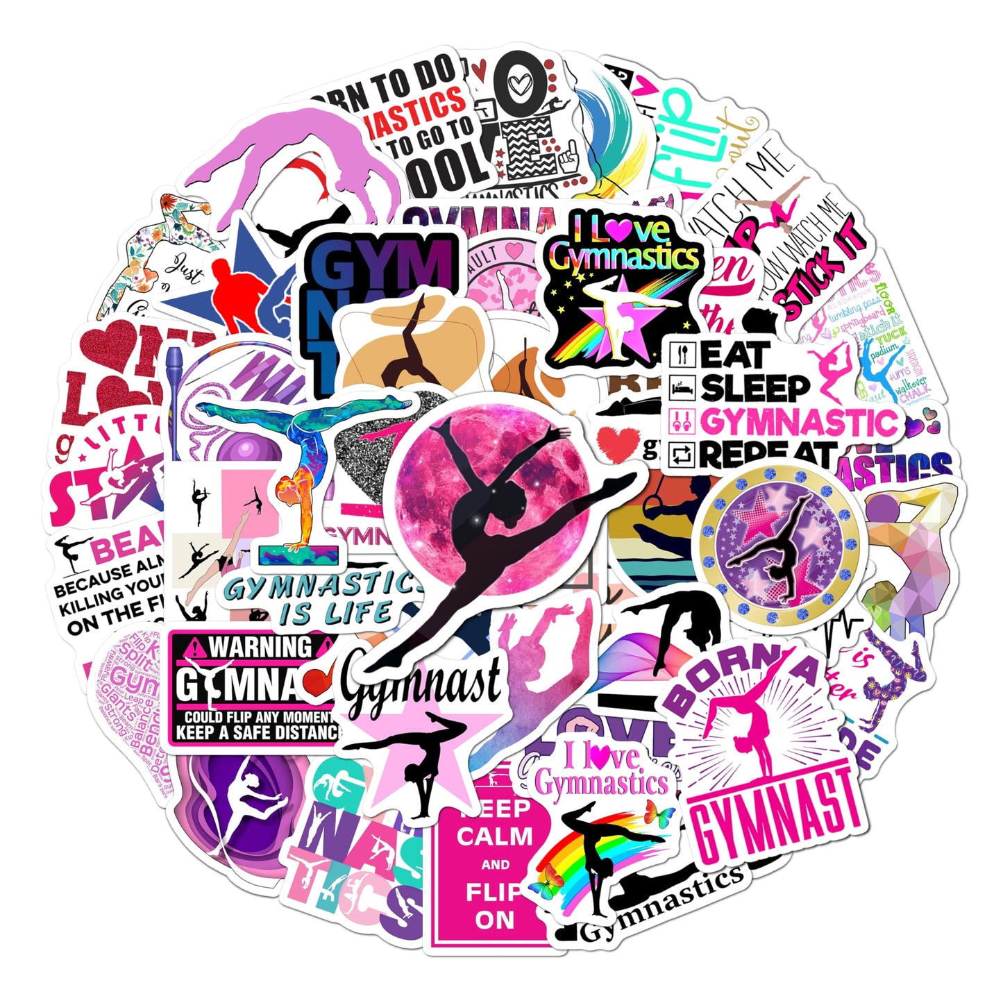 BEATRI Gymnastics Stickers, 50Pcs Vinyl Waterproof Decals for Laptop, Water Bottle, Luggage