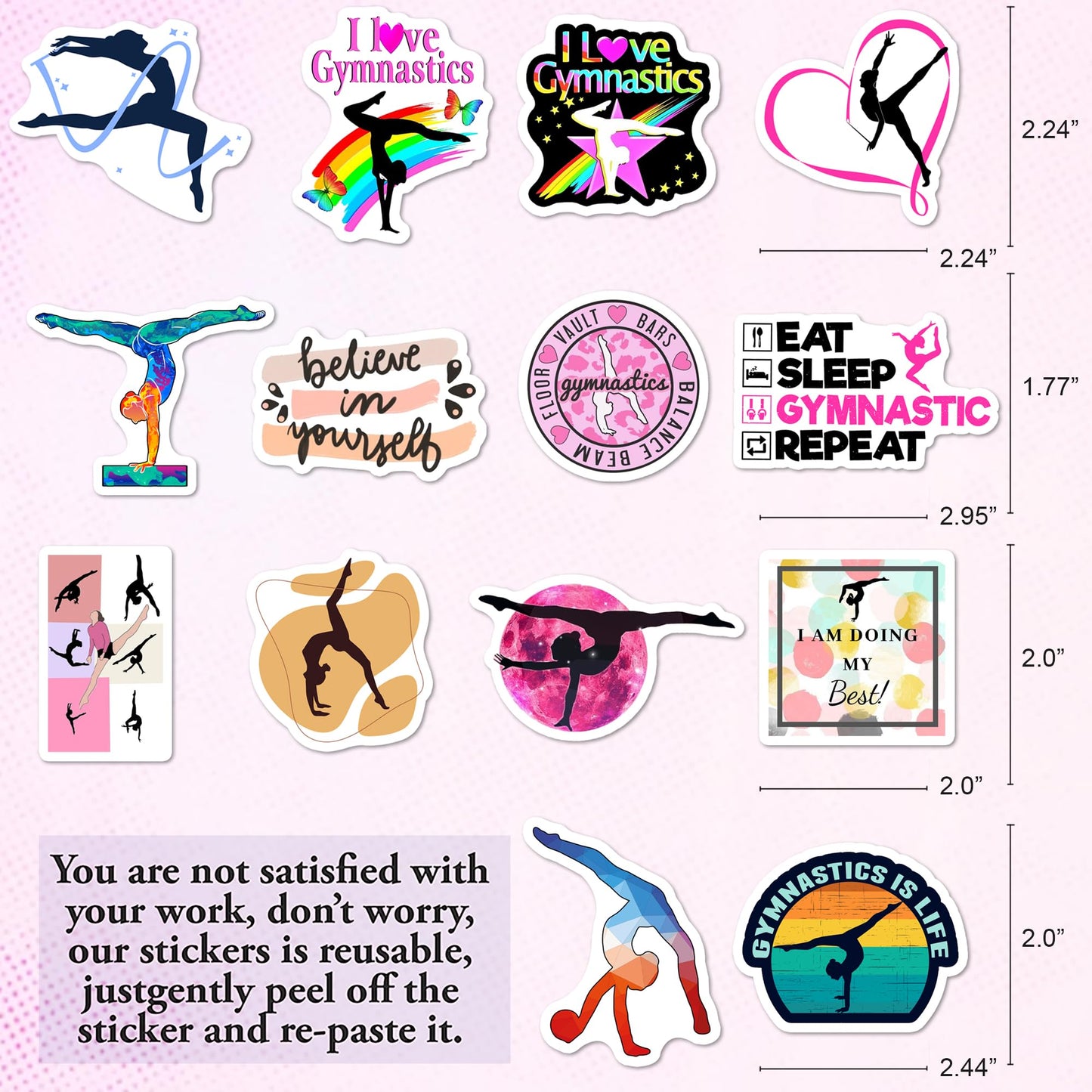 BEATRI Gymnastics Stickers, 50Pcs Vinyl Waterproof Decals for Laptop, Water Bottle, Luggage