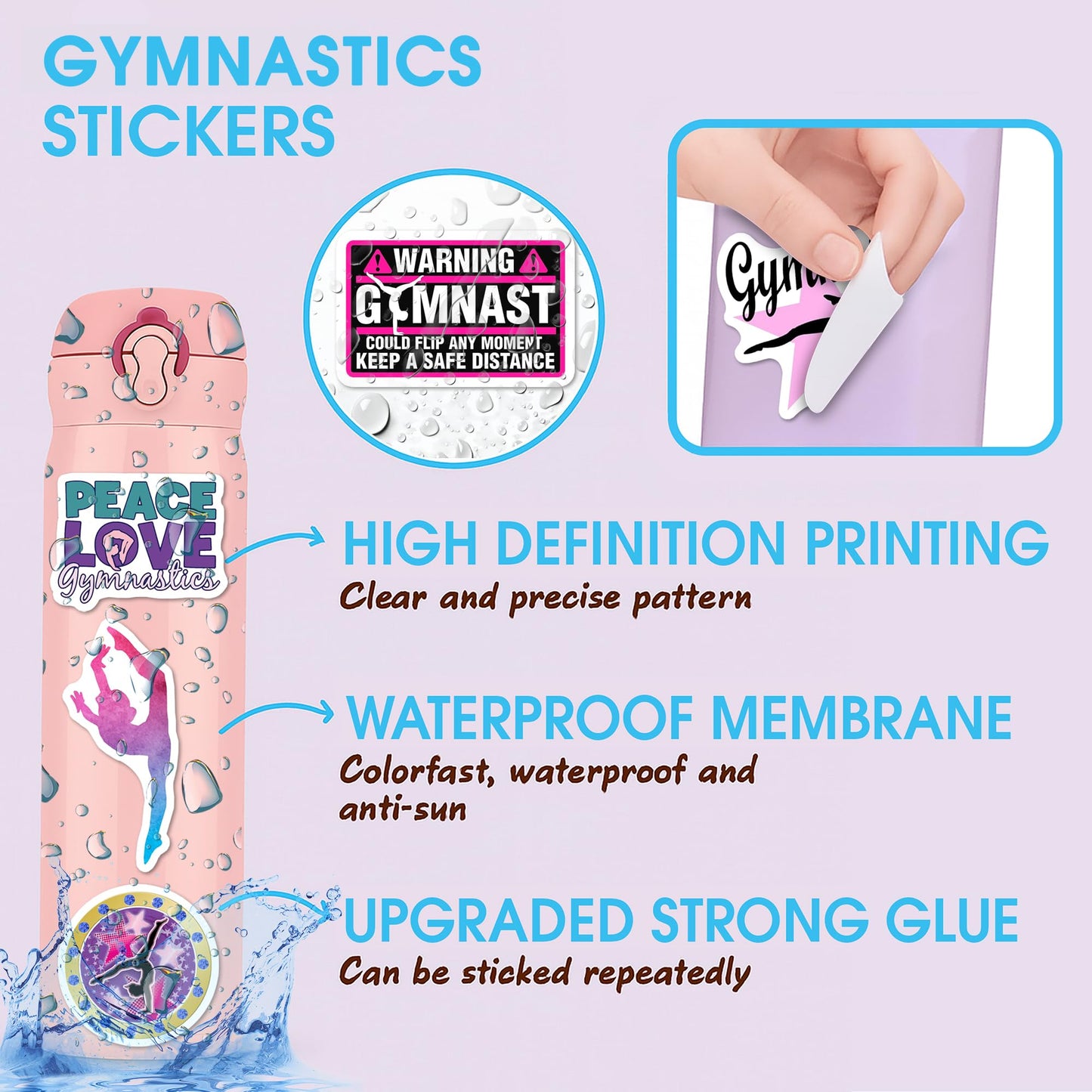 BEATRI Gymnastics Stickers, 50Pcs Vinyl Waterproof Decals for Laptop, Water Bottle, Luggage