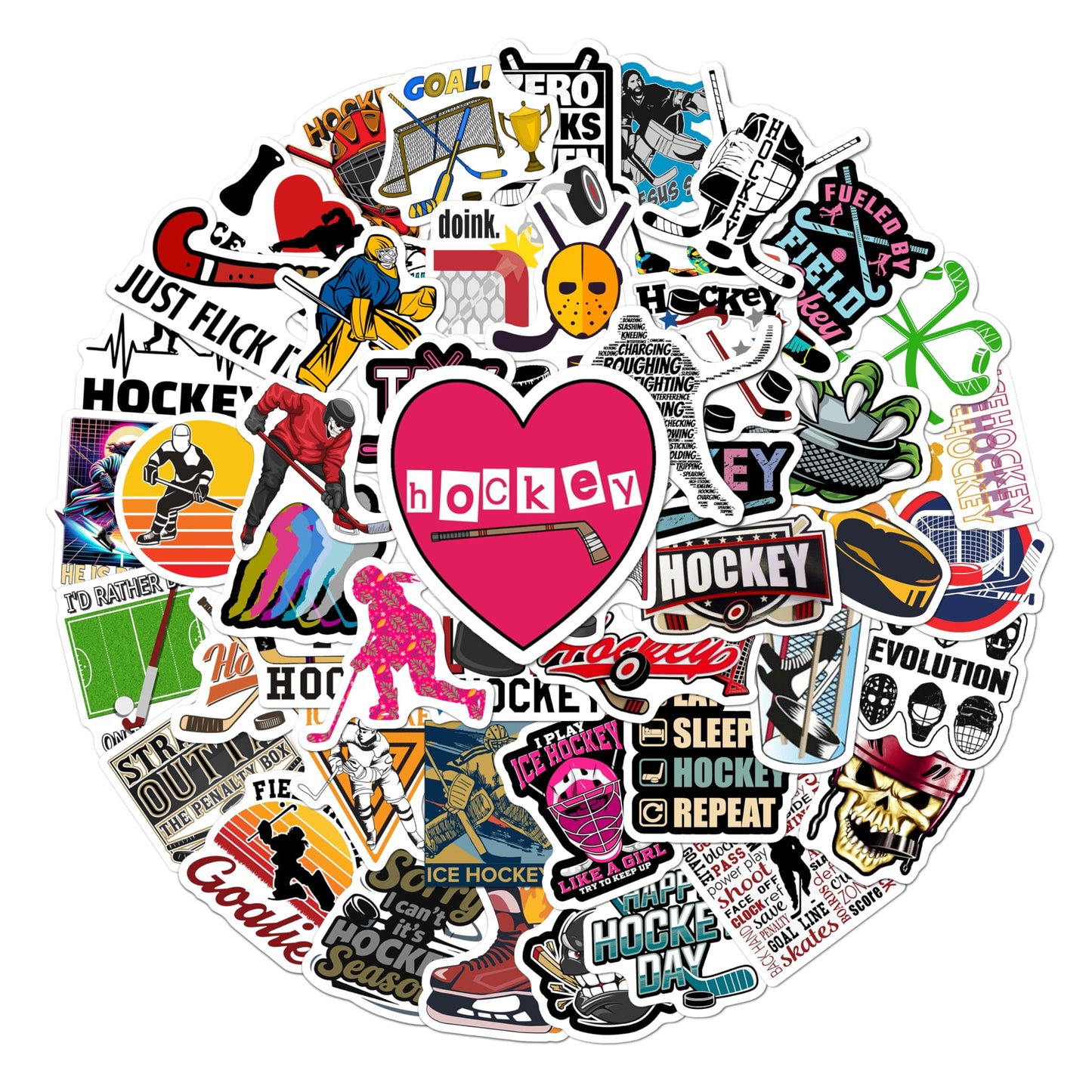 BEATRI Ice Hockey Stickers 50Pcs Waterproof Vinyl Decals for Laptops, Water Bottles, Skates & Travel Gear | Non-Repeating High-Definition Print