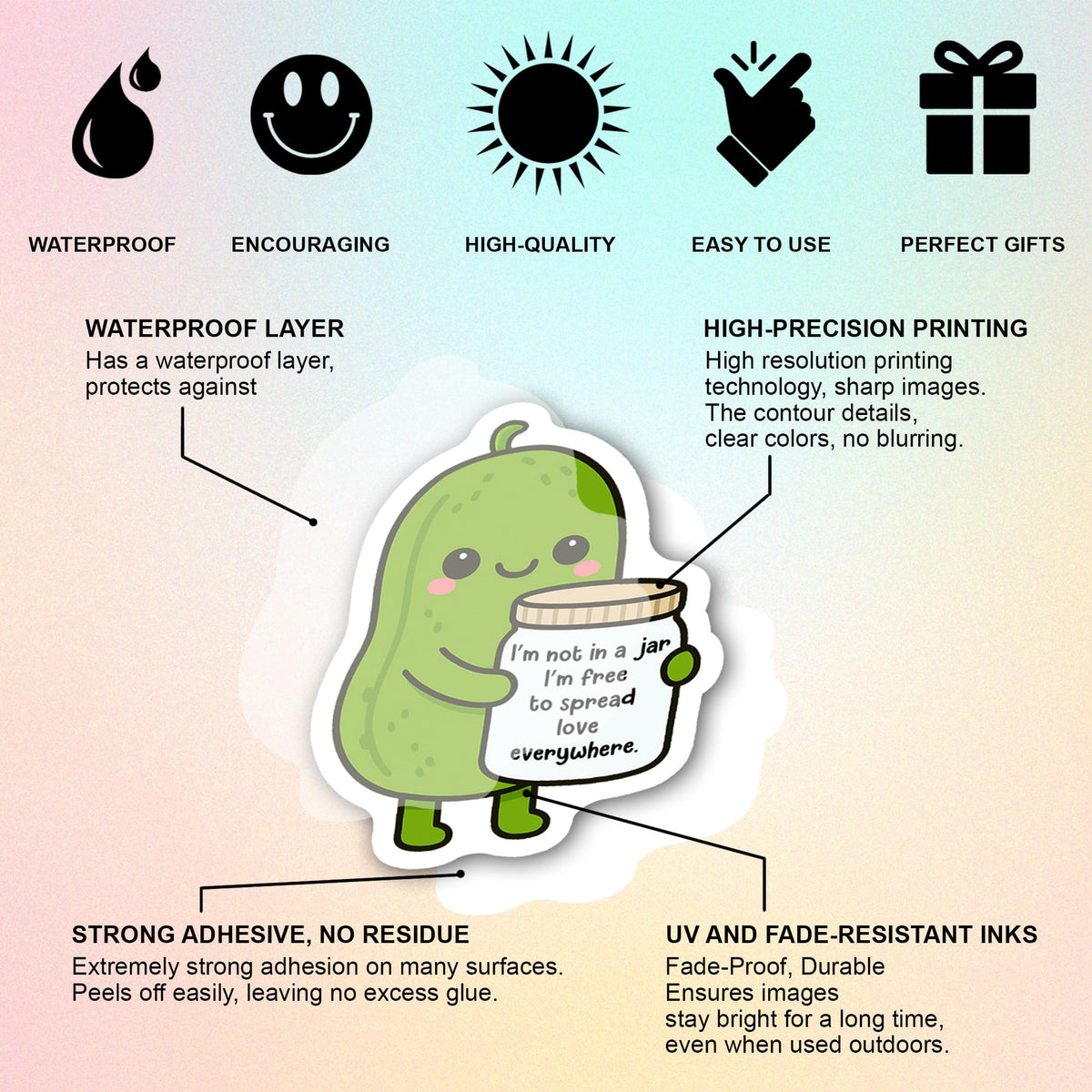 BEATRI Pickle Stickers 50pc – Non-Repeating Waterproof Vinyl Decals for Laptop, Bottle & Gear