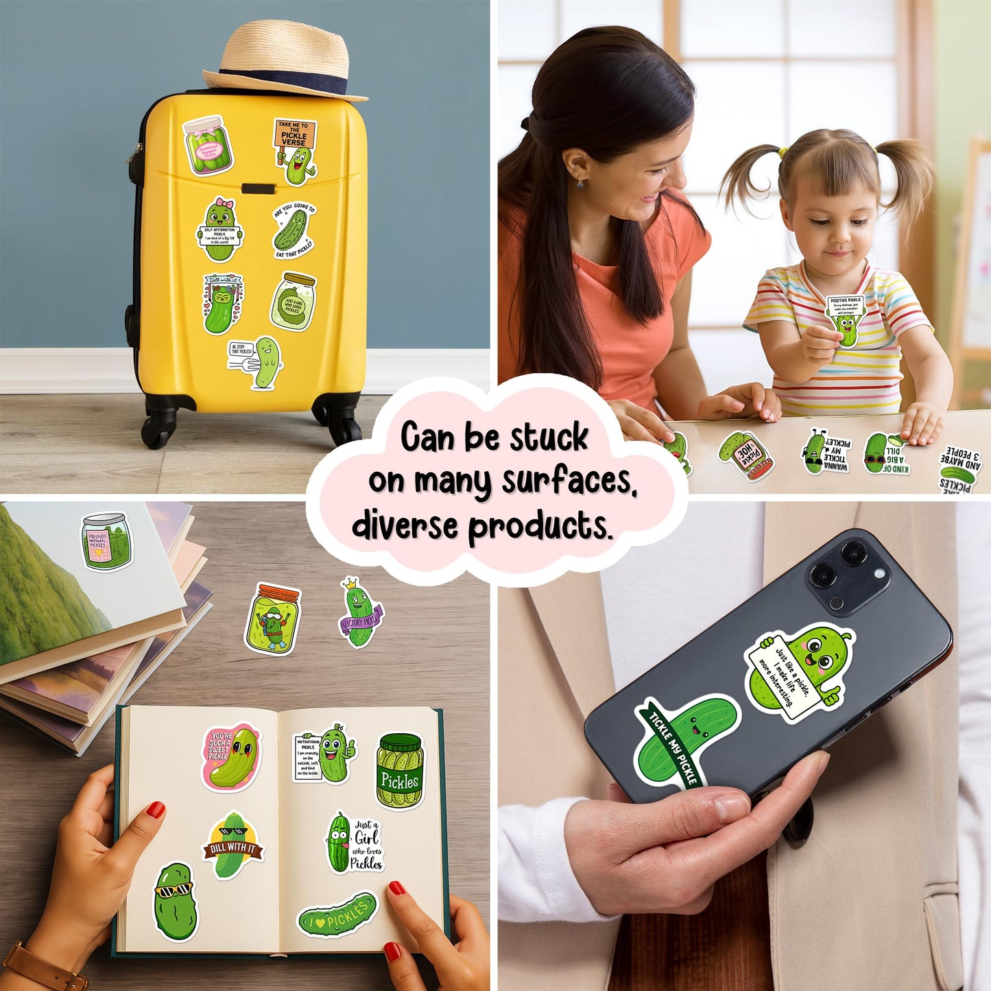 BEATRI Pickle Stickers 50pc – Non-Repeating Waterproof Vinyl Decals for Laptop, Bottle & Gear