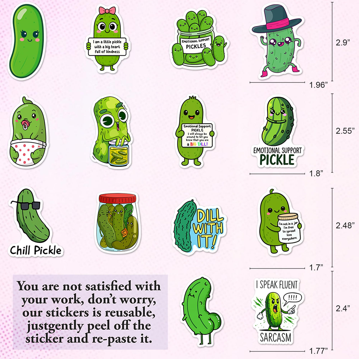 BEATRI Pickle Stickers 50pc – Non-Repeating Waterproof Vinyl Decals for Laptop, Bottle & Gear