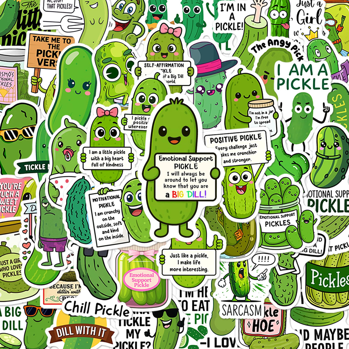 BEATRI Pickle Stickers 50pc – Non-Repeating Waterproof Vinyl Decals for Laptop, Bottle & Gear