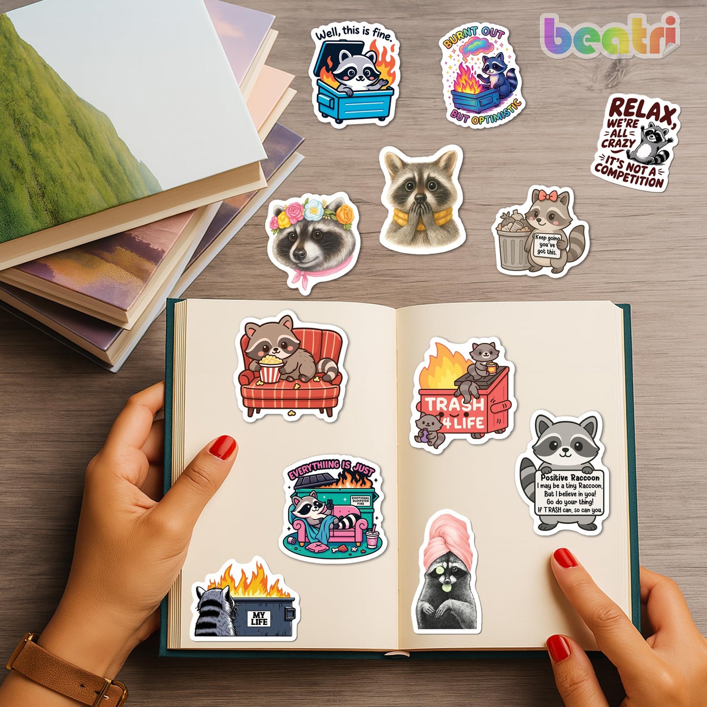 BEATRI Cute Raccoon Stickers 50Pcs – Waterproof Vinyl Non-Repeating Decals for Laptop, Water Bottle & More