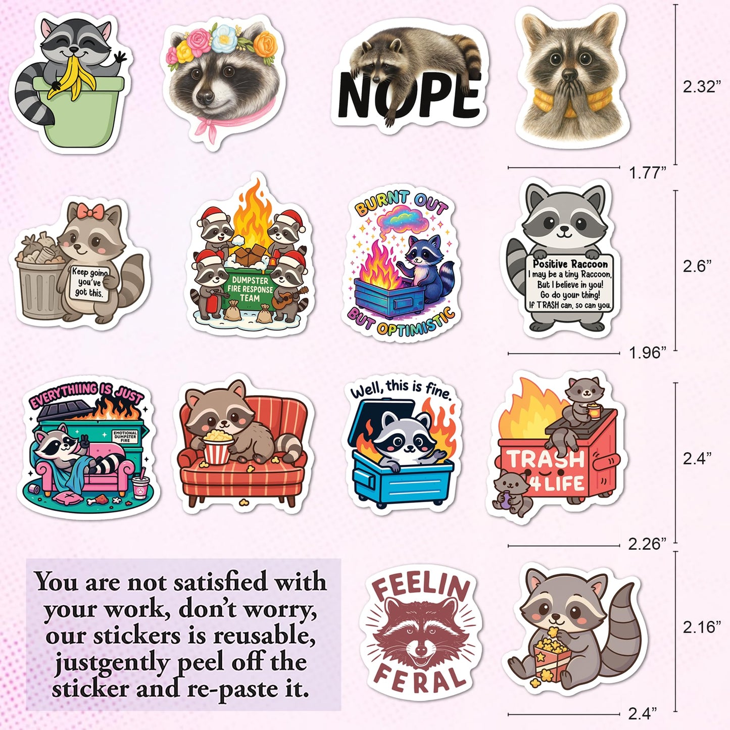 BEATRI Cute Raccoon Stickers 50Pcs – Waterproof Vinyl Non-Repeating Decals for Laptop, Water Bottle & More