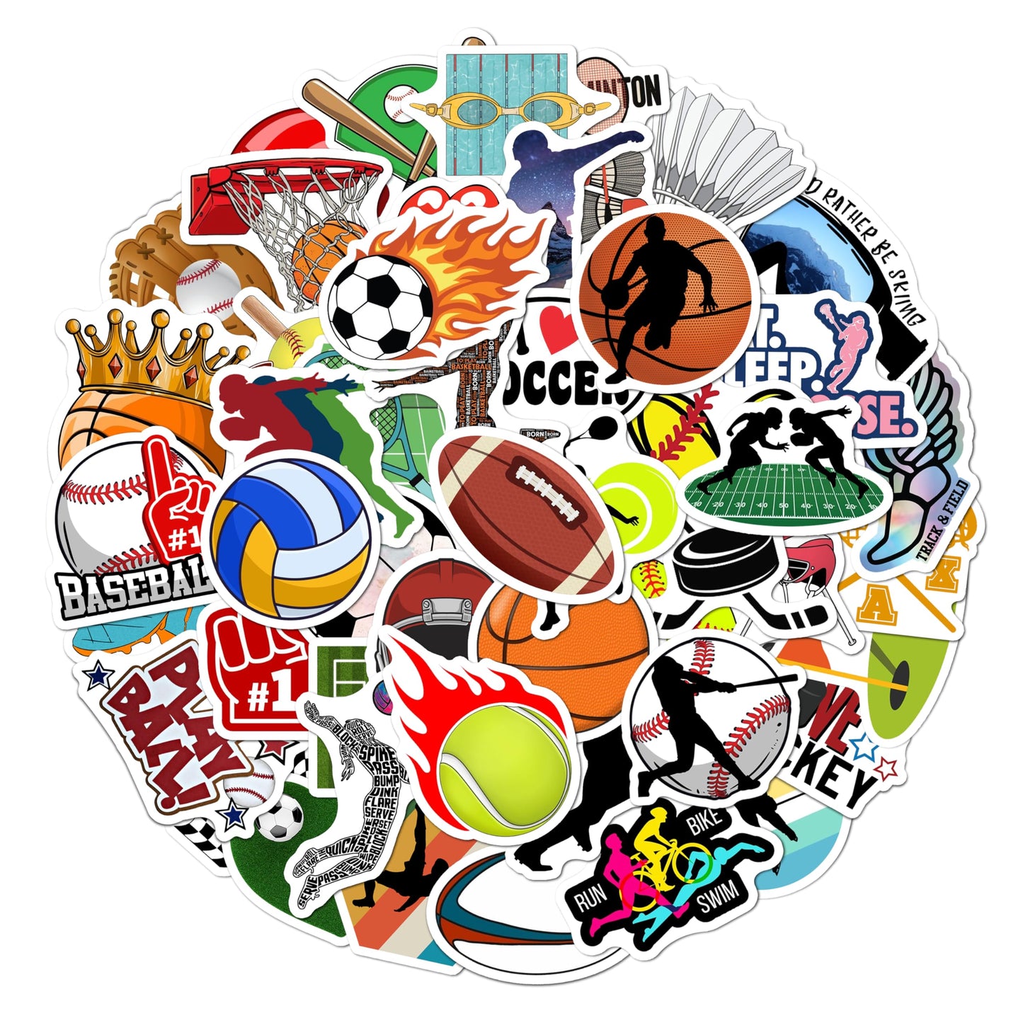 BEATRI Sports Stickers – 50Pcs Vinyl Waterproof Decals for Laptop, Bottle & Gear | Non-Repeating, High-Definition Print