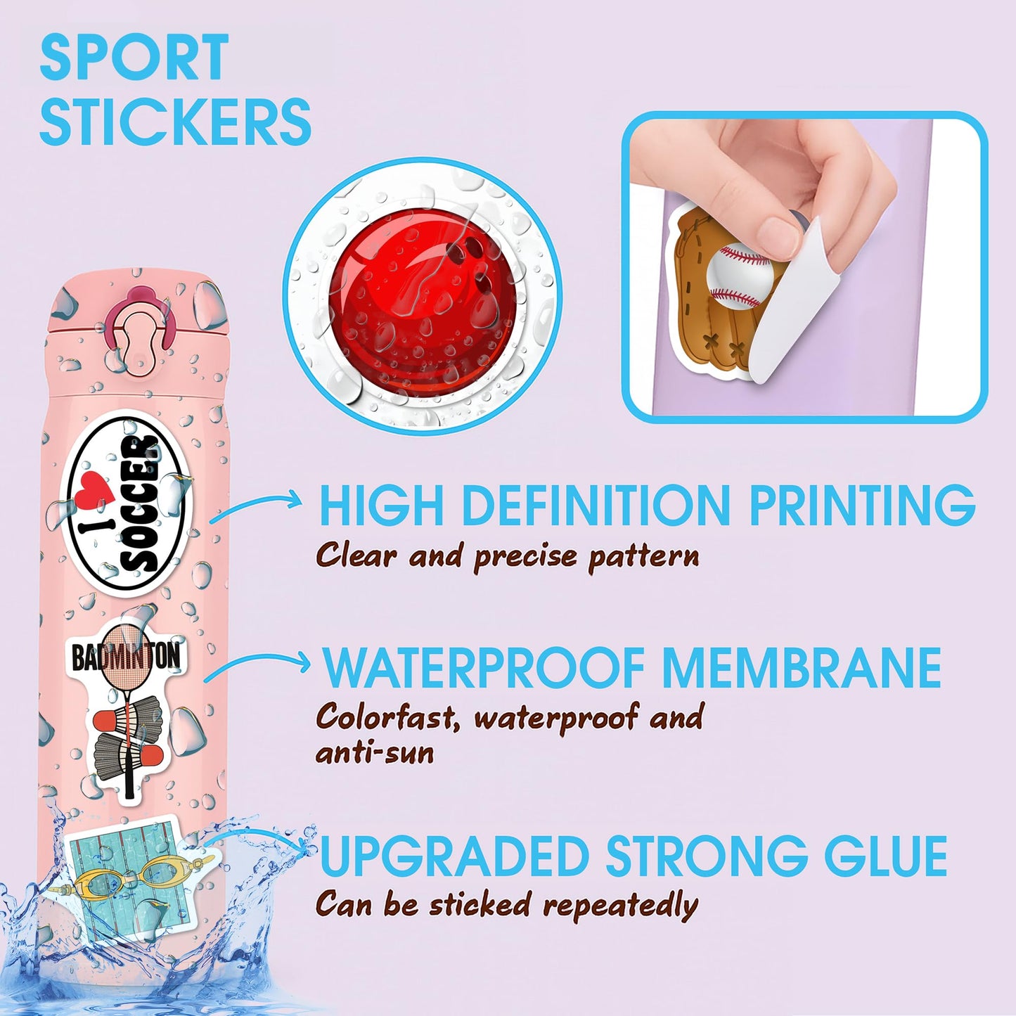 BEATRI Sports Stickers – 50Pcs Vinyl Waterproof Decals for Laptop, Bottle & Gear | Non-Repeating, High-Definition Print