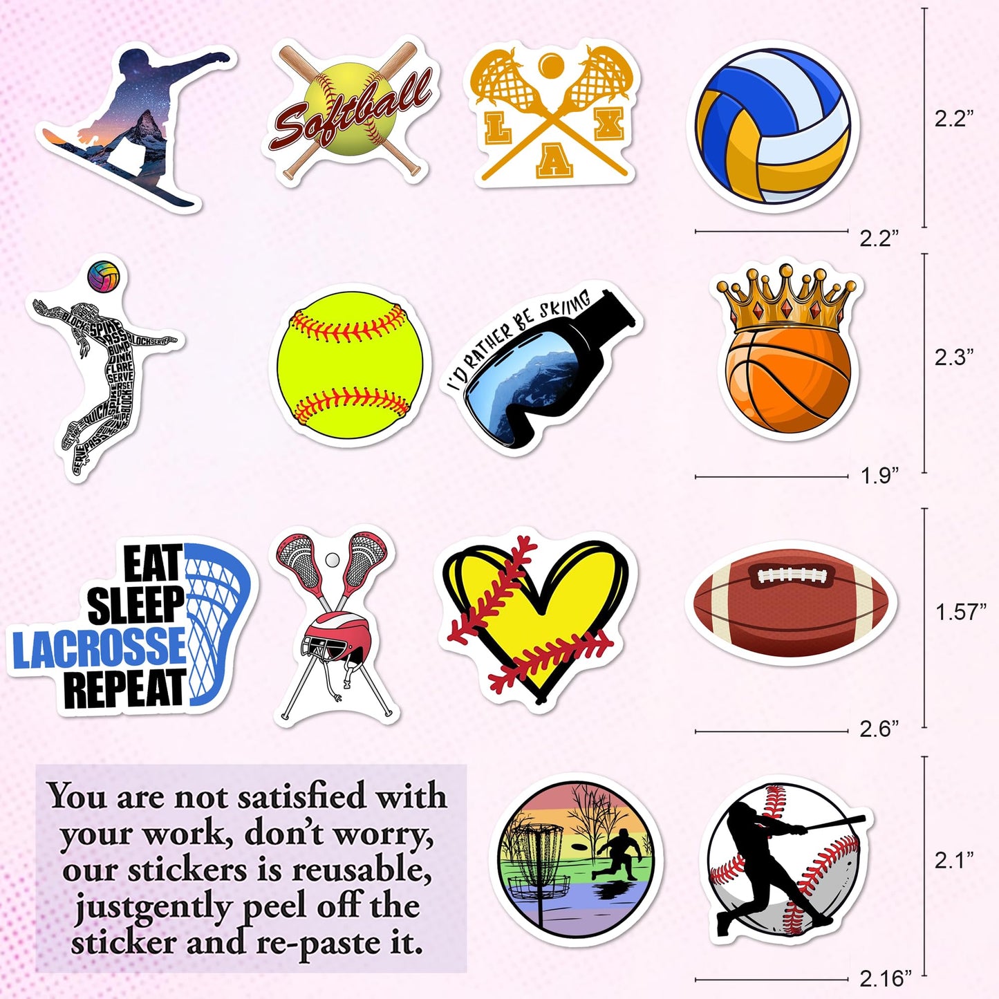 BEATRI Sports Stickers – 50Pcs Vinyl Waterproof Decals for Laptop, Bottle & Gear | Non-Repeating, High-Definition Print