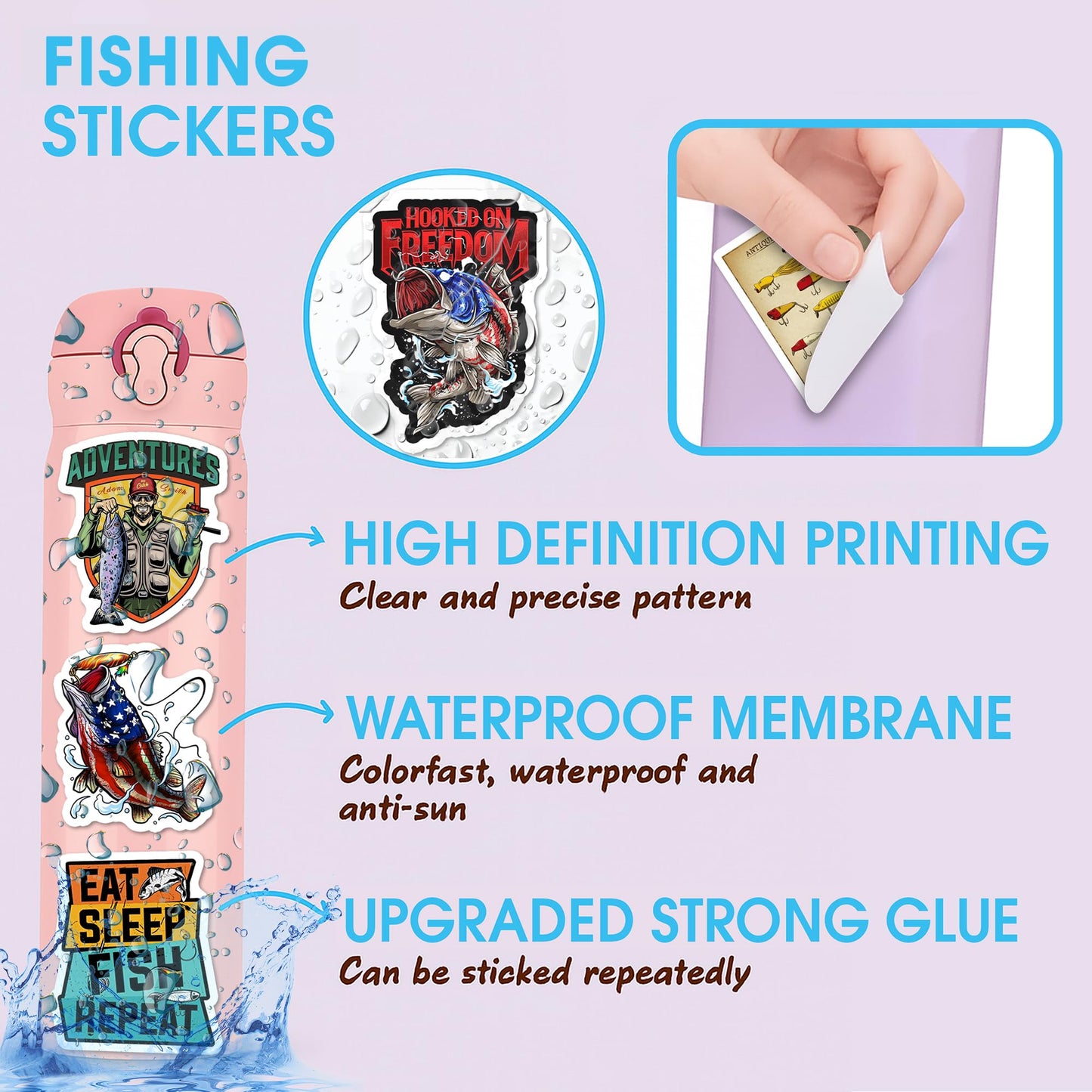 BEATRI Fishing Stickers 50Pcs – Waterproof Vinyl Decals for Hydro Flask, Laptop & More