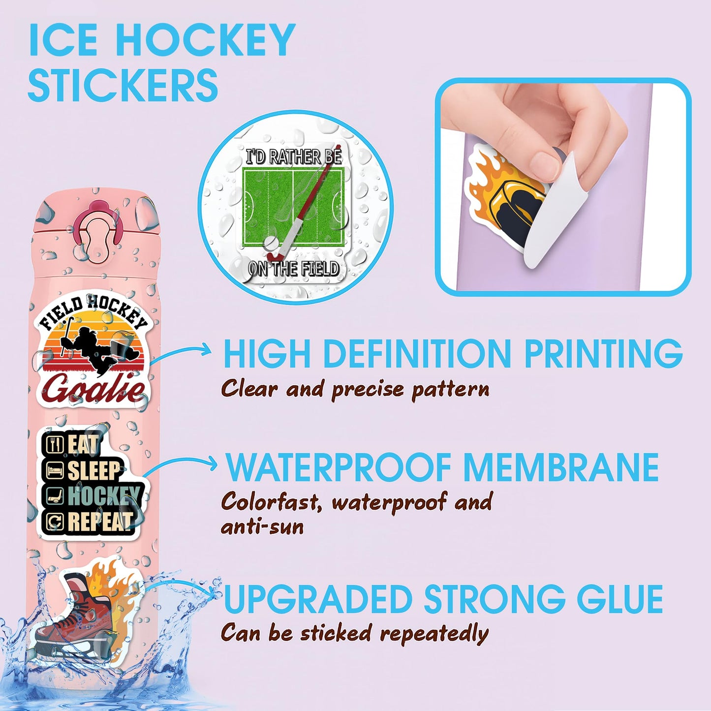 BEATRI Ice Hockey Stickers 50Pcs Waterproof Vinyl Decals for Laptops, Water Bottles, Skates & Travel Gear | Non-Repeating High-Definition Print