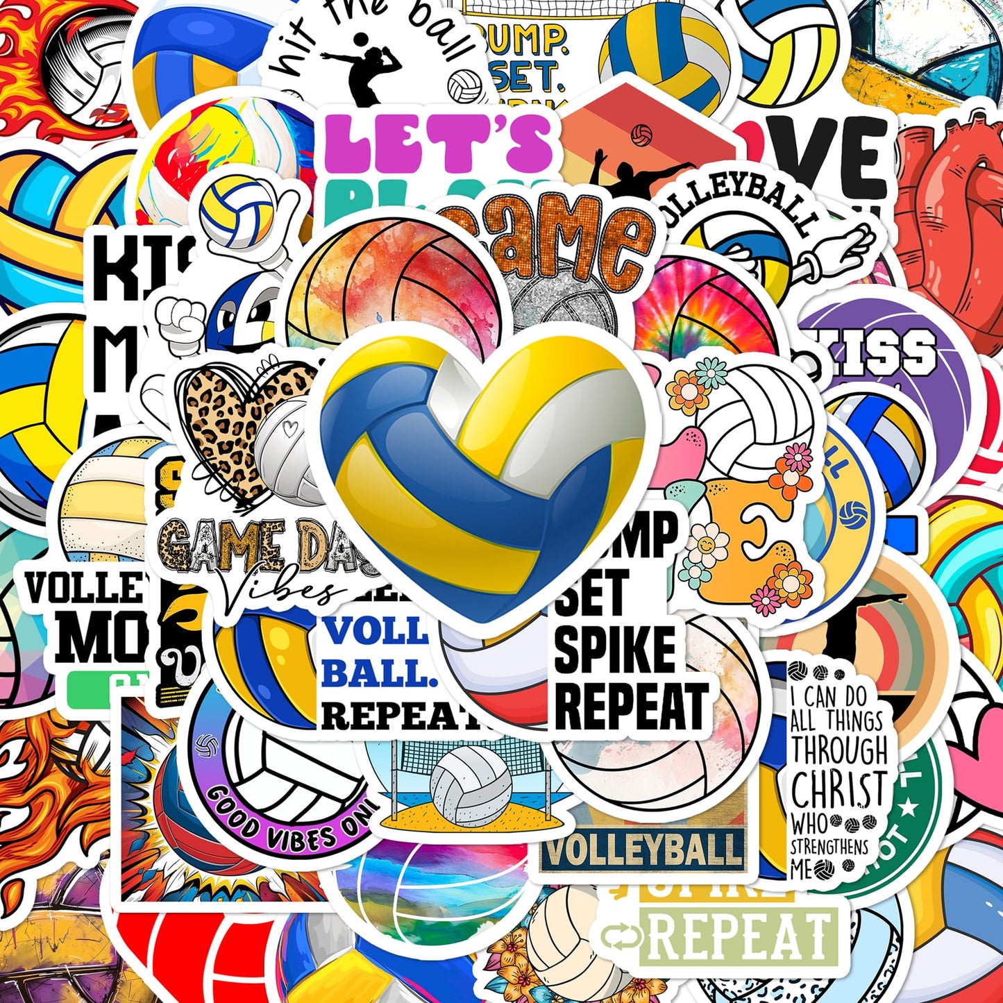 BEATRI Volleyball Stickers – 50 Non-Repeating HD Vinyl Decals for Laptops, Water Bottles & More