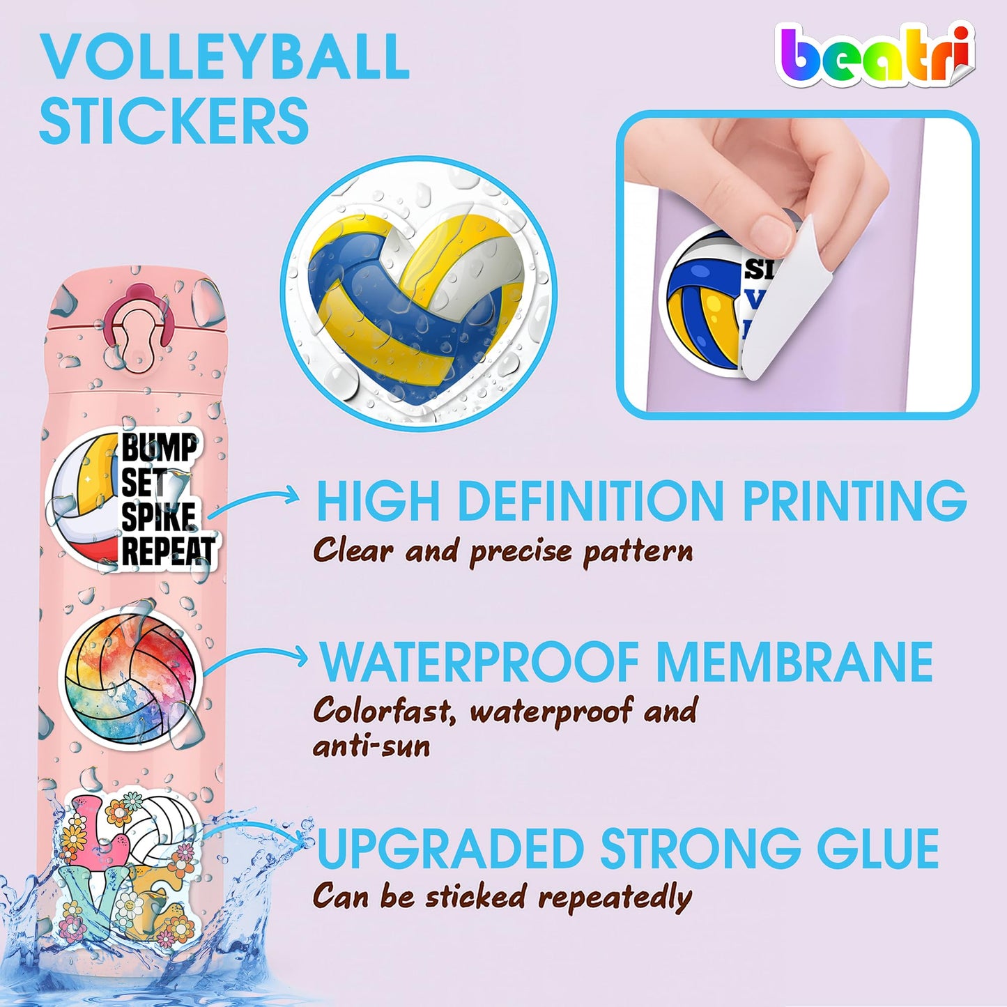 BEATRI Volleyball Stickers – 50 Non-Repeating HD Vinyl Decals for Laptops, Water Bottles & More