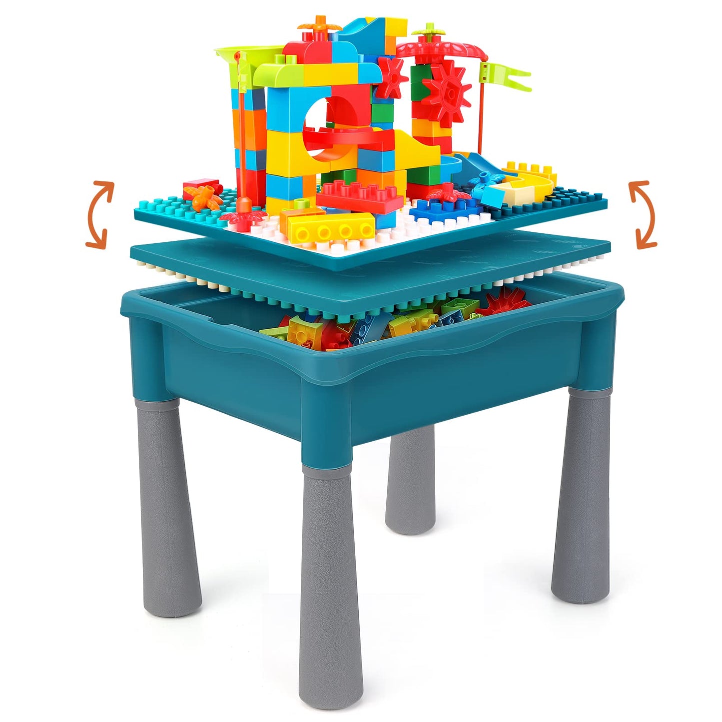 BEAURE 5-in-1 Multi Activity Table - Double-Sided Kids Table with 105-Piece Marble Run