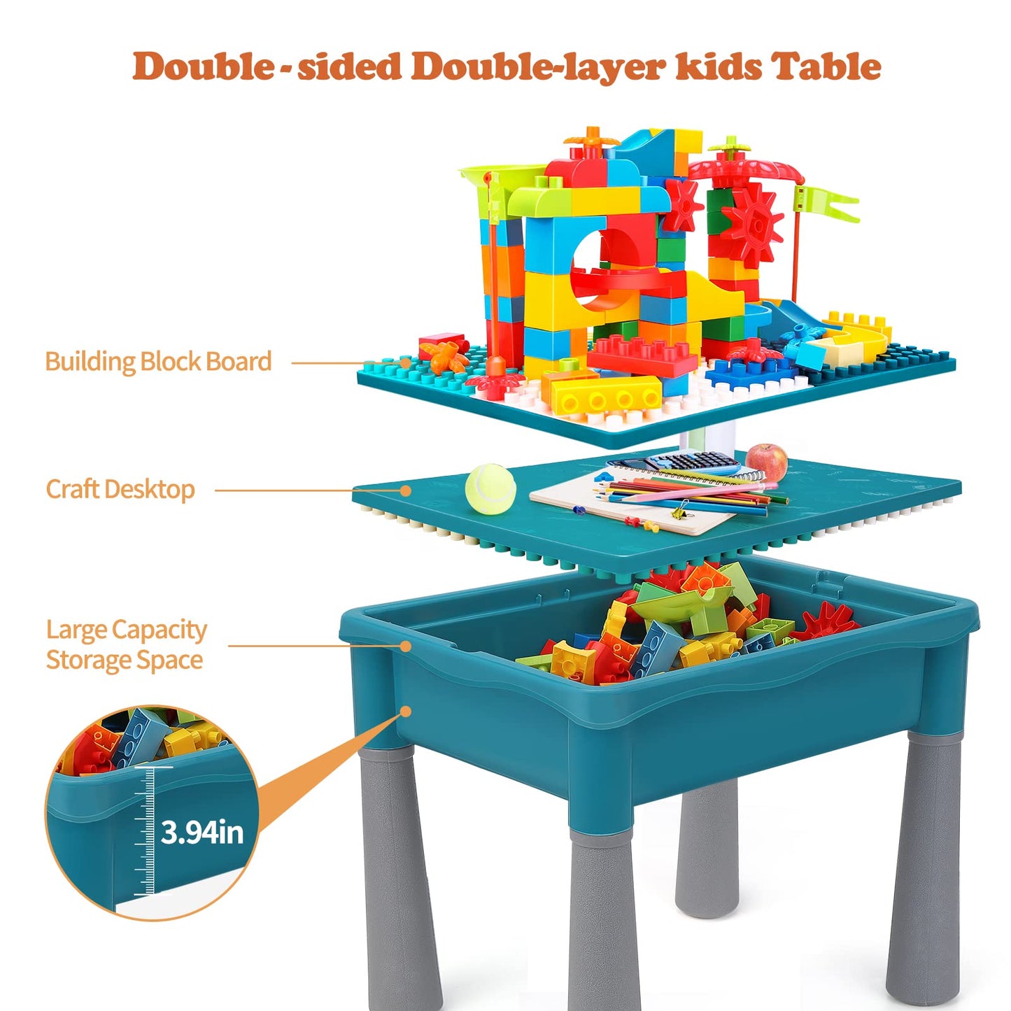BEAURE 5-in-1 Multi Activity Table - Double-Sided Kids Table with 105-Piece Marble Run