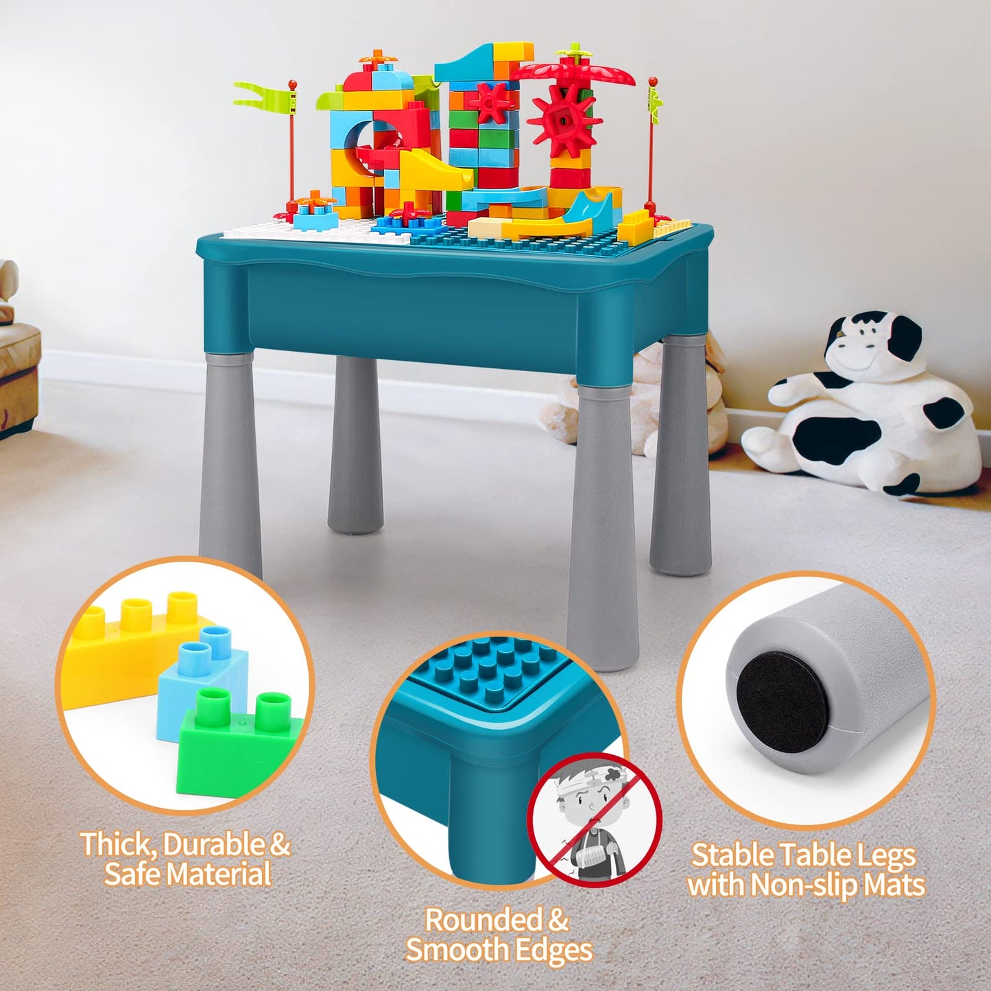BEAURE 5-in-1 Multi Activity Table - Double-Sided Kids Table with 105-Piece Marble Run