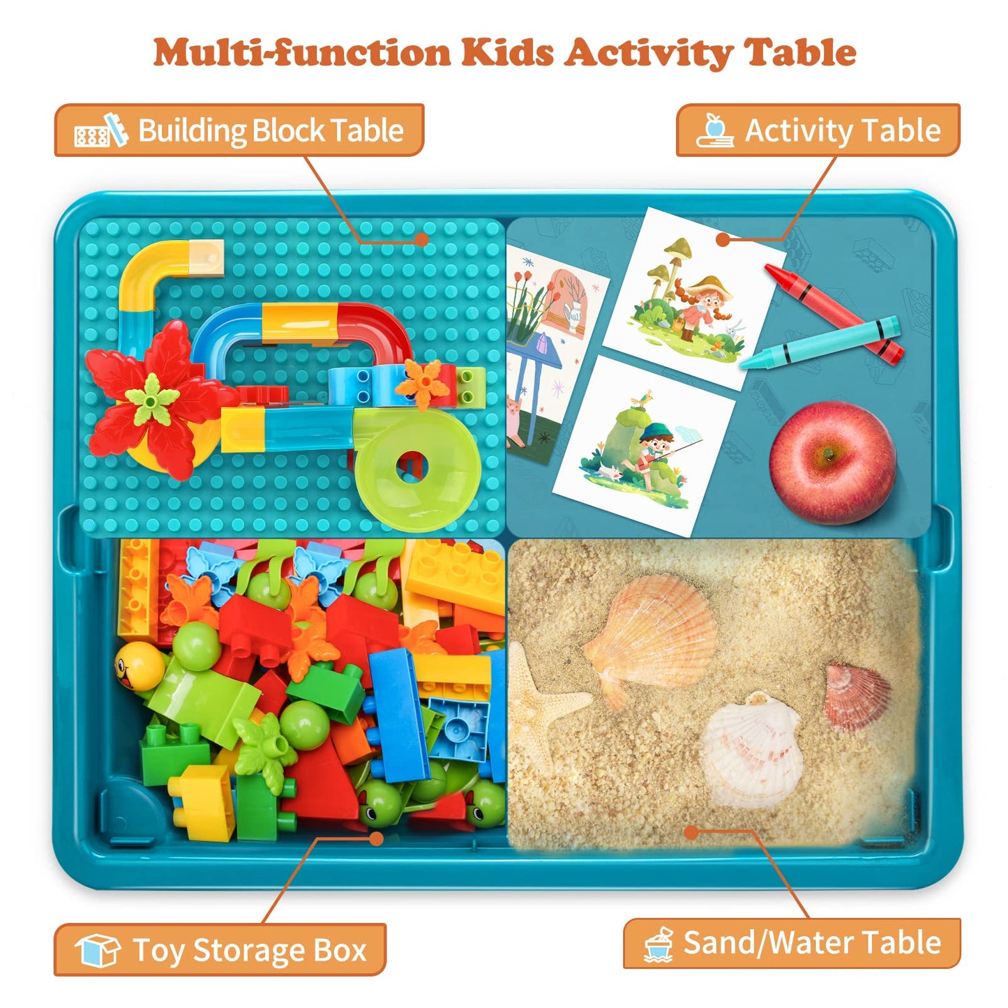 BEAURE 5-in-1 Multi Activity Table - Double-Sided Kids Table with 105-Piece Marble Run
