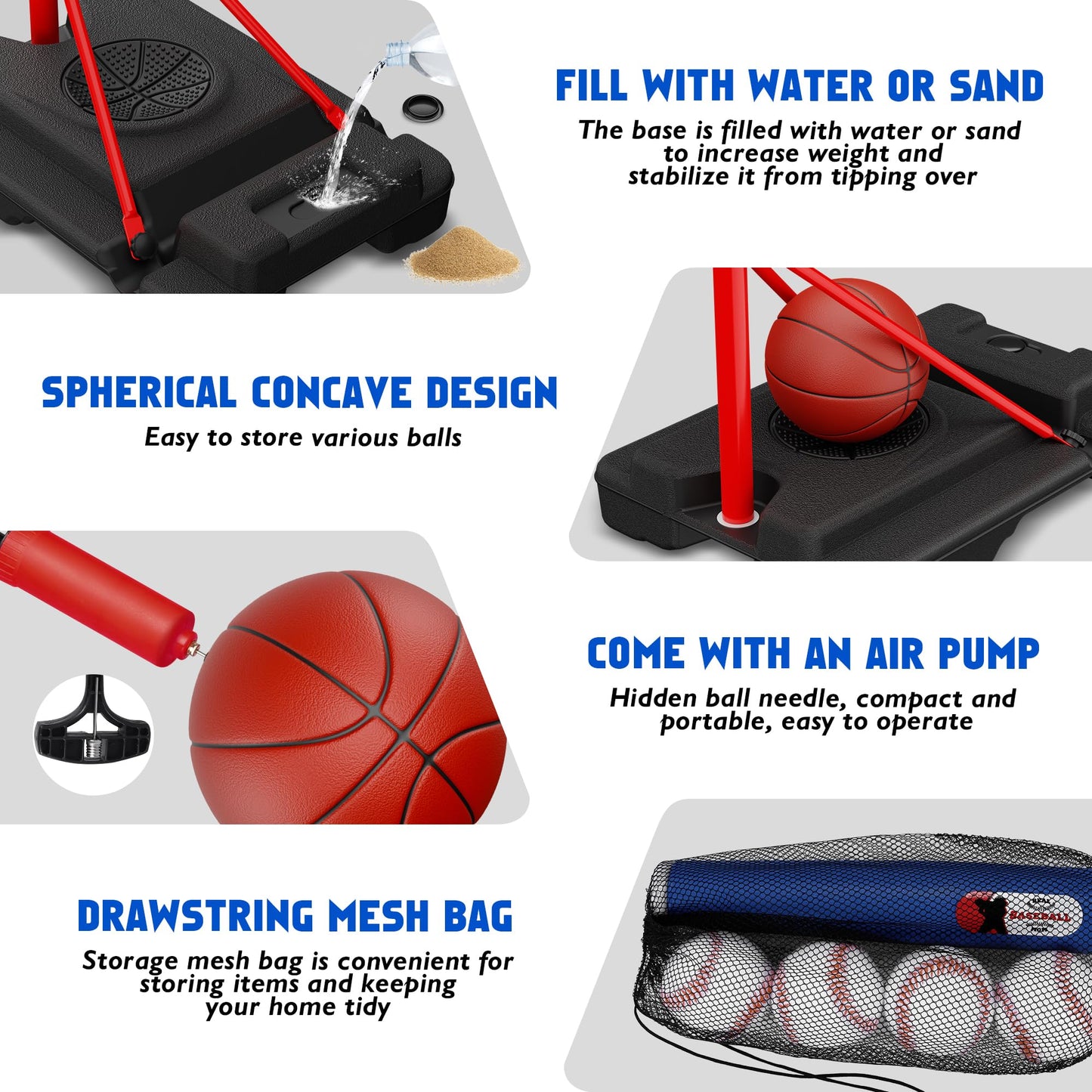 Beauwow 4-in-1 Kids Basketball Hoop & T-Ball Set – Adjustable Indoor/Outdoor Play