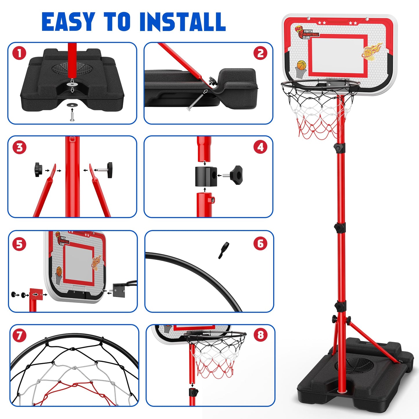 Beauwow 4-in-1 Kids Basketball Hoop & T-Ball Set – Adjustable Indoor/Outdoor Play