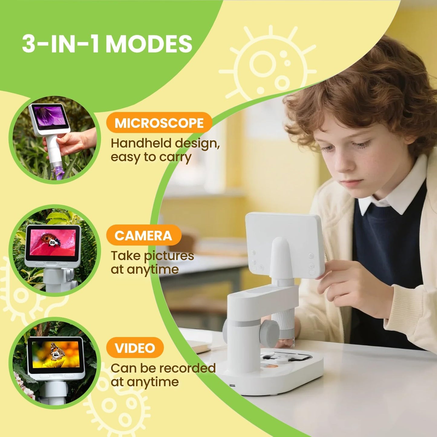 BEAVERLAB Finder Digital Microscope – 100x-1600x, 4.0-inch IPS Screen, RGB LED, 1080p, 8GB Card Included