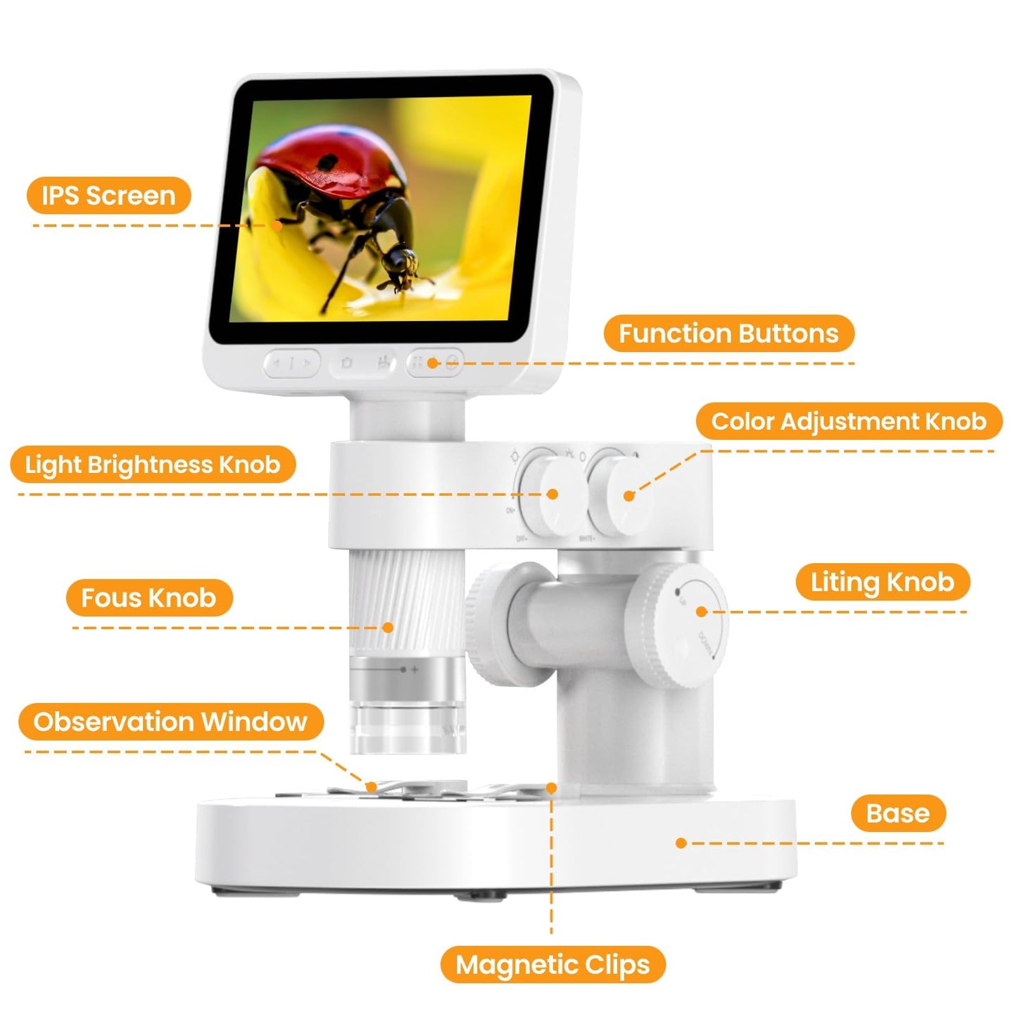 BEAVERLAB Finder Digital Microscope – 100x-1600x, 4.0-inch IPS Screen, RGB LED, 1080p, 8GB Card Included