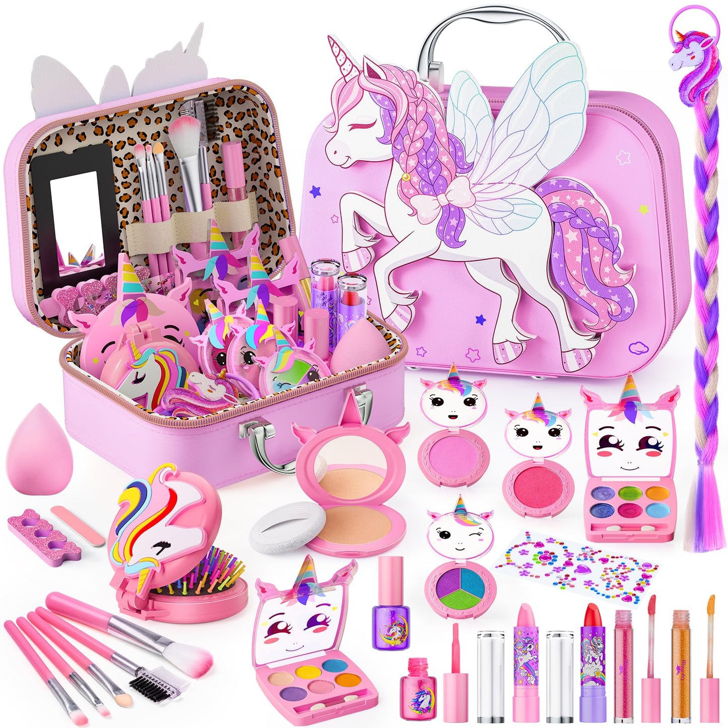 Beayuck Kids Makeup Kit for Girls – Washable, Flying Horse Case, Gift-Ready Set (Ages 3-12)