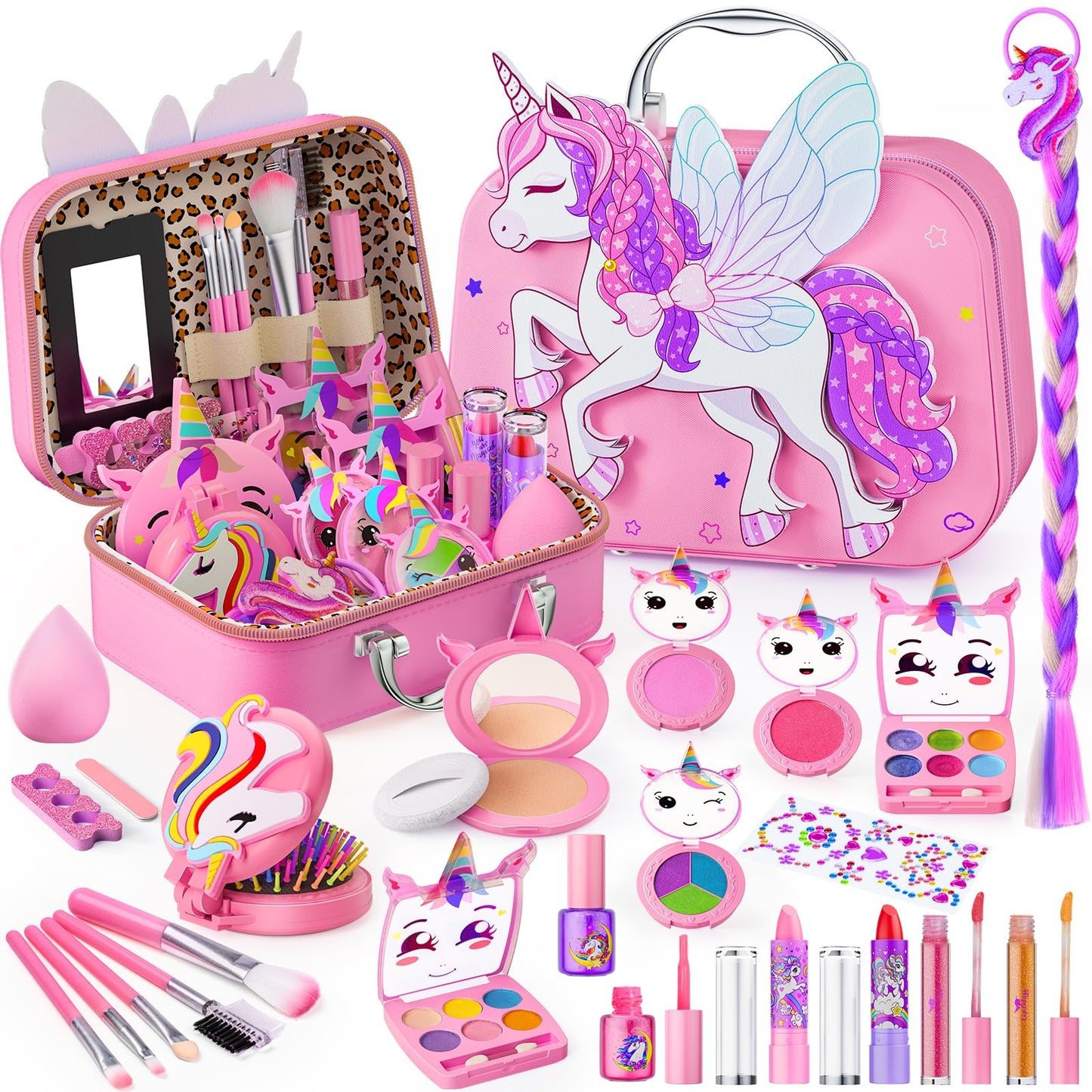 Beayuck Kids Makeup Kit for Girls – Washable, Flying Horse Case