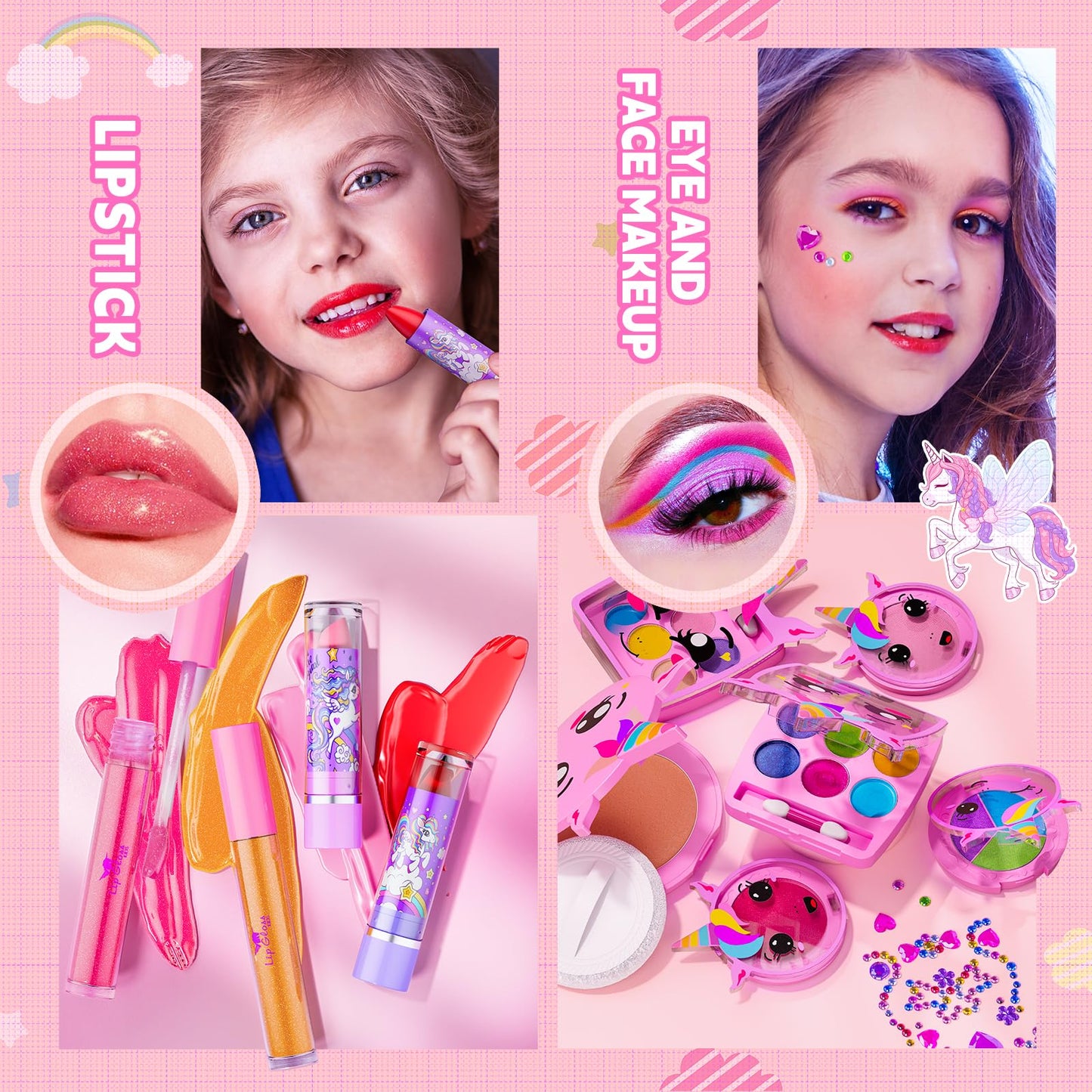 Beayuck Kids Makeup Kit for Girls – Washable, Flying Horse Case