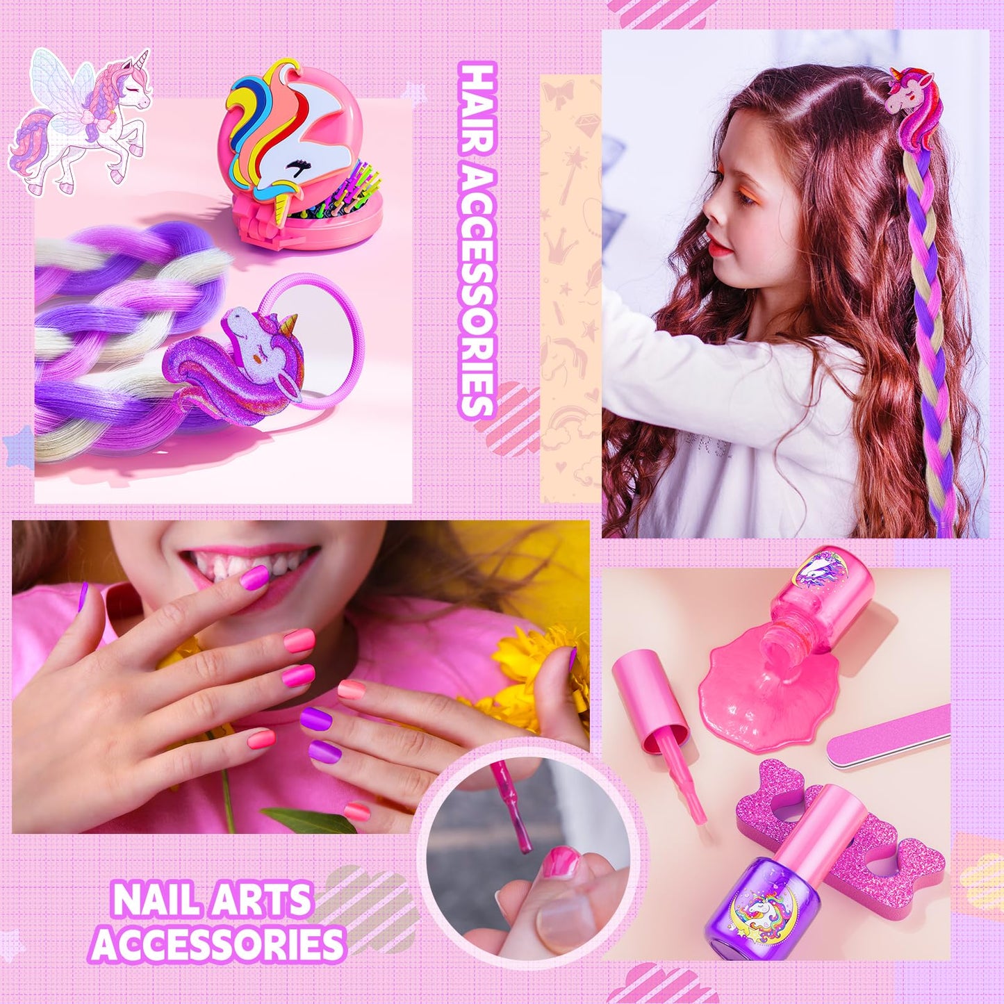 Beayuck Kids Makeup Kit for Girls – Washable, Flying Horse Case, Gift-Ready Set (Ages 3-12)