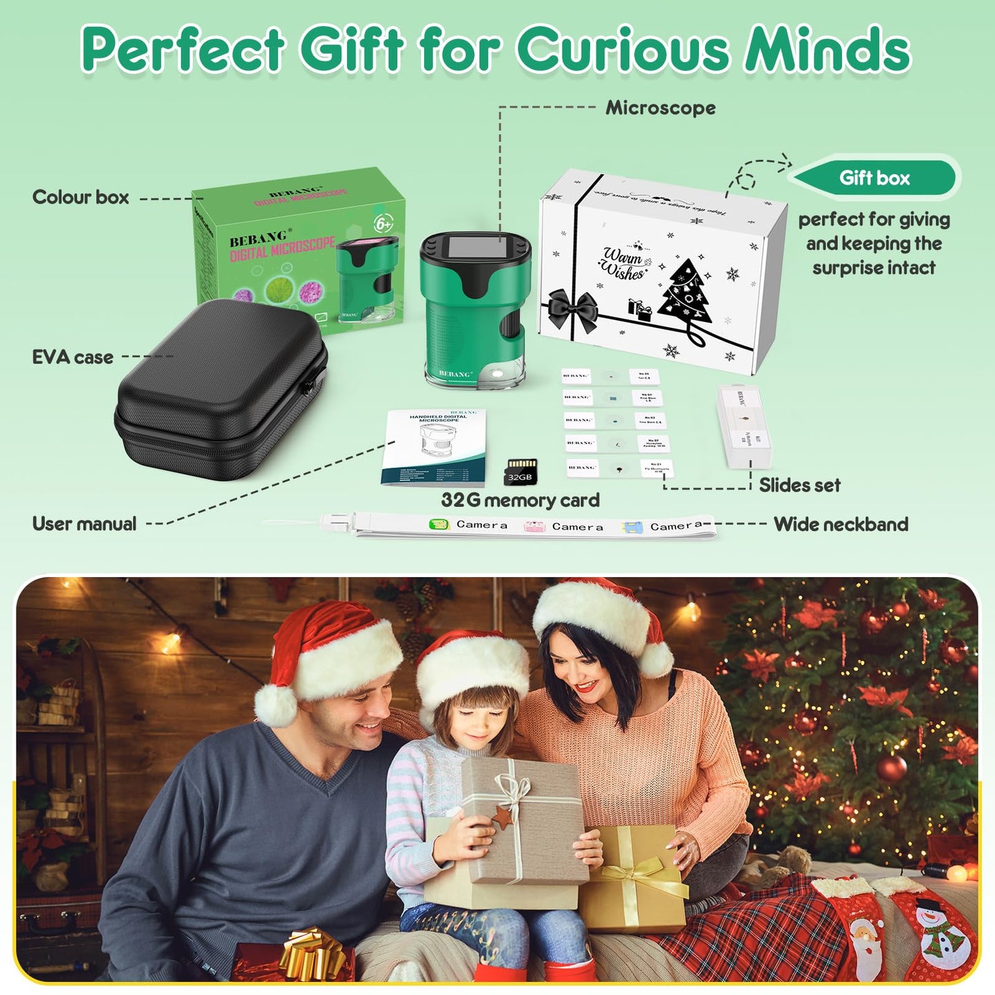 BEBANG 1000X Handheld Microscope with 2.0-inch Screen – Portable Kids Microscope & Slides Kit